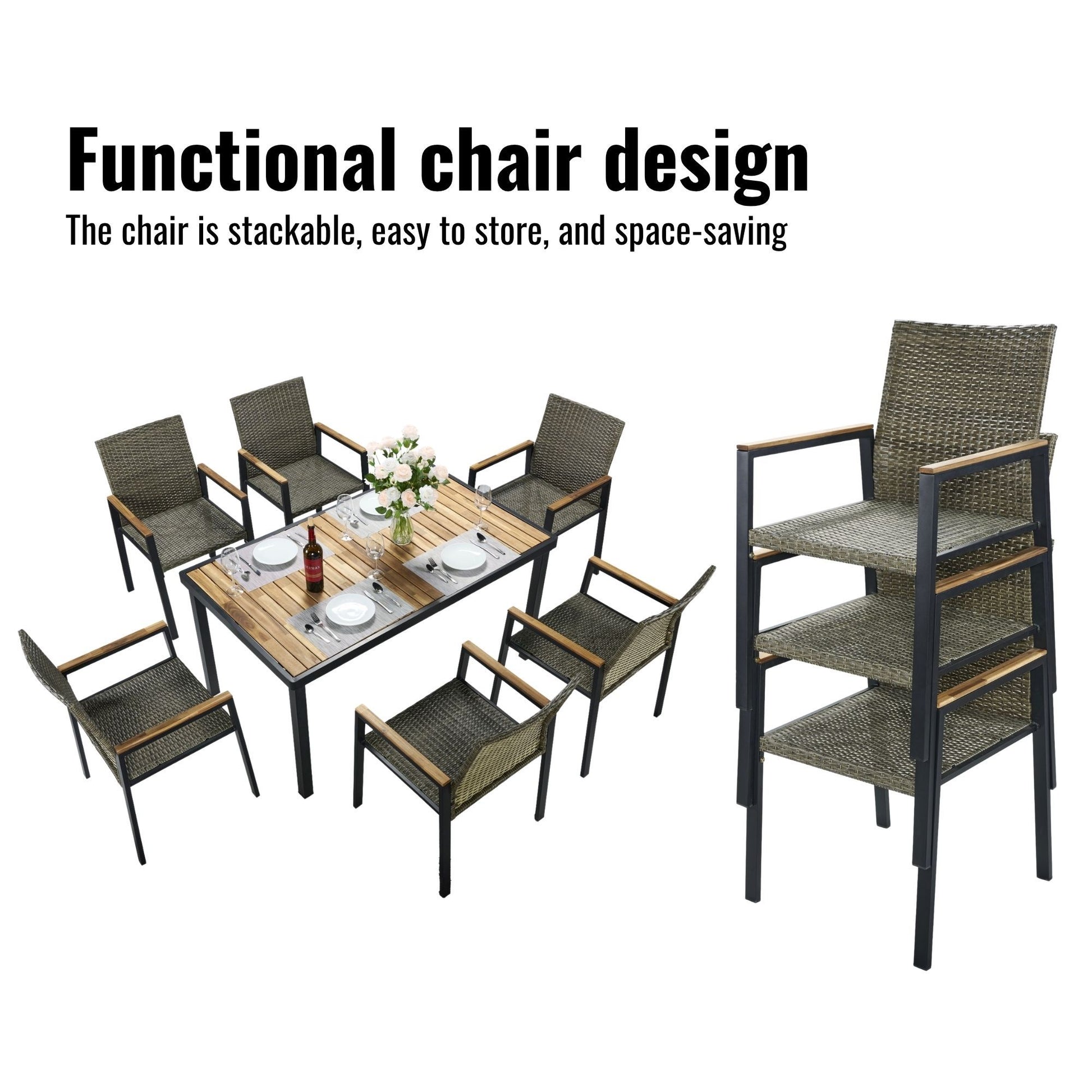 All Weather 7 Piece Patio Dining Table Set With Umbrella Hole - Brown / Gray - Best Buy Furniture