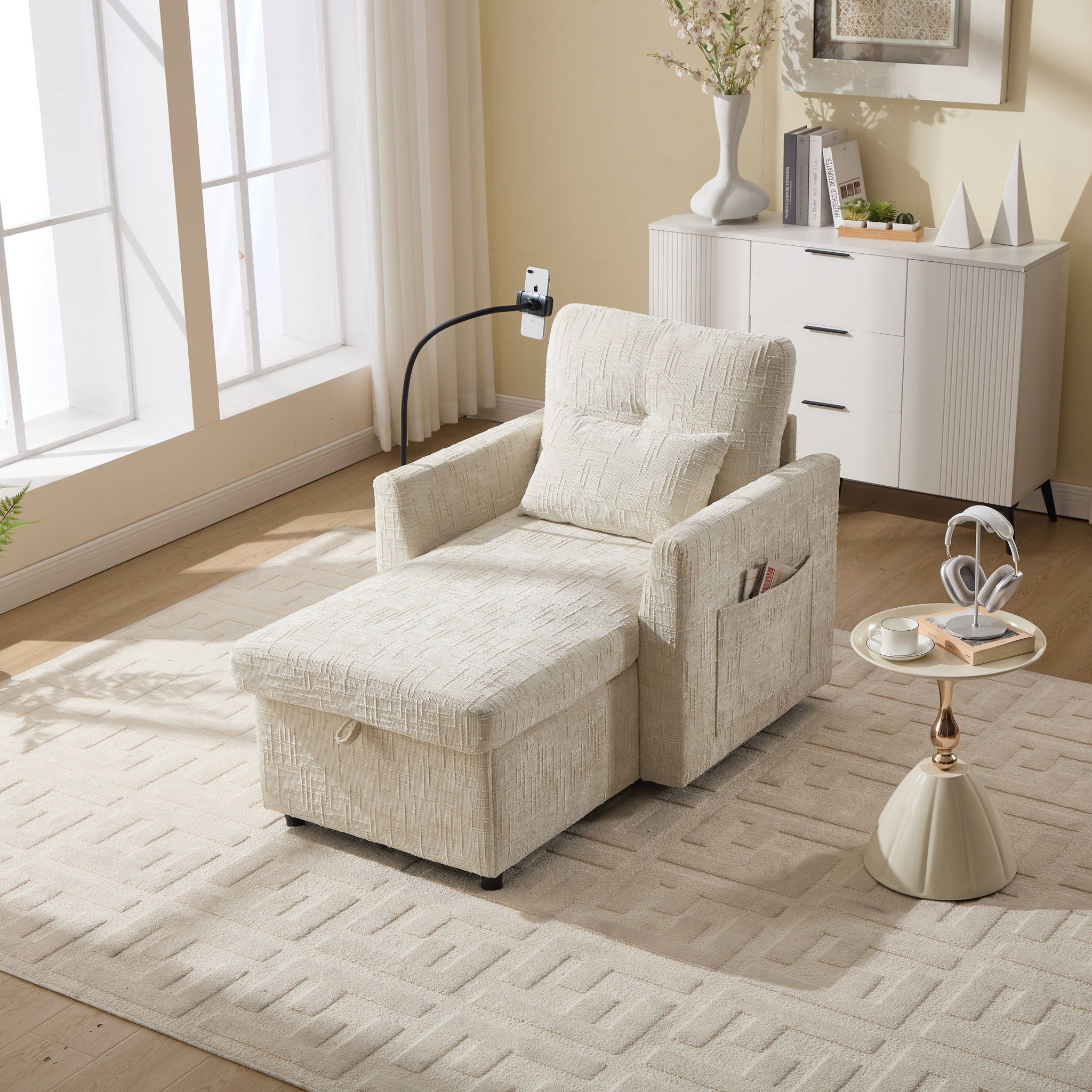 Multifunctional Chenille Recliner Sofa With Storage And Phone Bracket - Best Buy Furniture