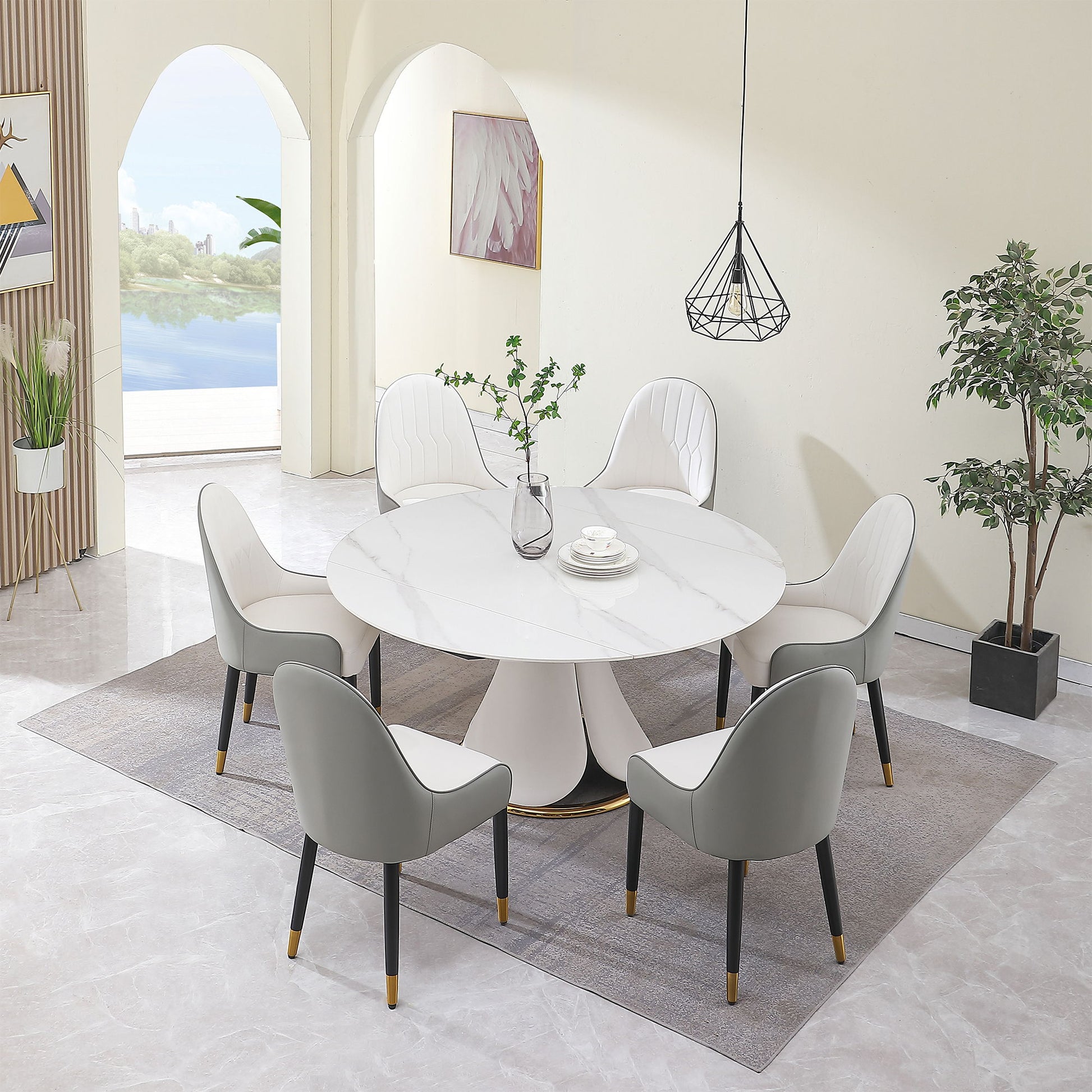 Fashion Modern Sintered Stone Dining Table With Retractable Function And Chairs - Best Buy Furniture
