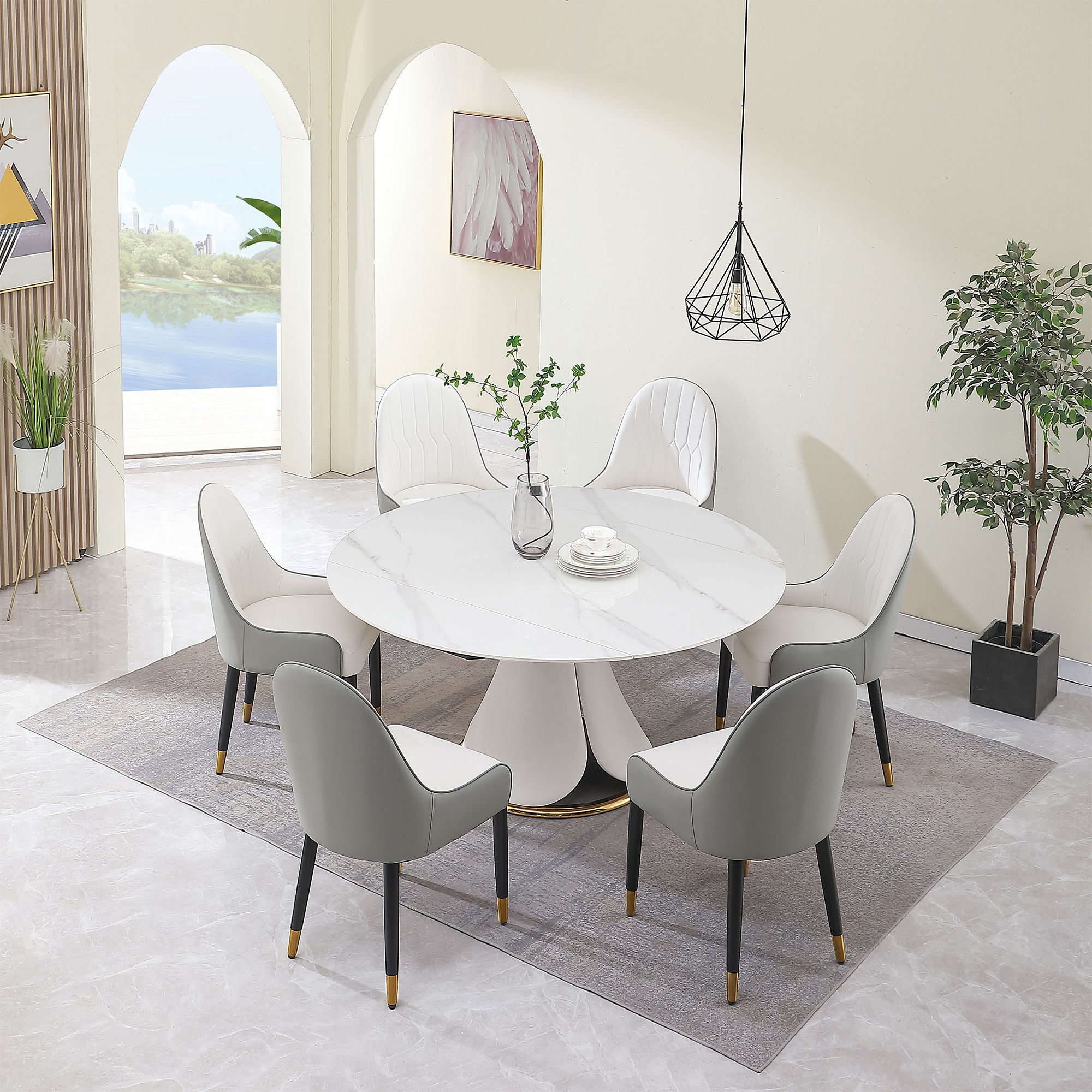 Fashion Modern Sintered Stone Dining Table With Retractable Function And Chairs - Best Buy Furniture