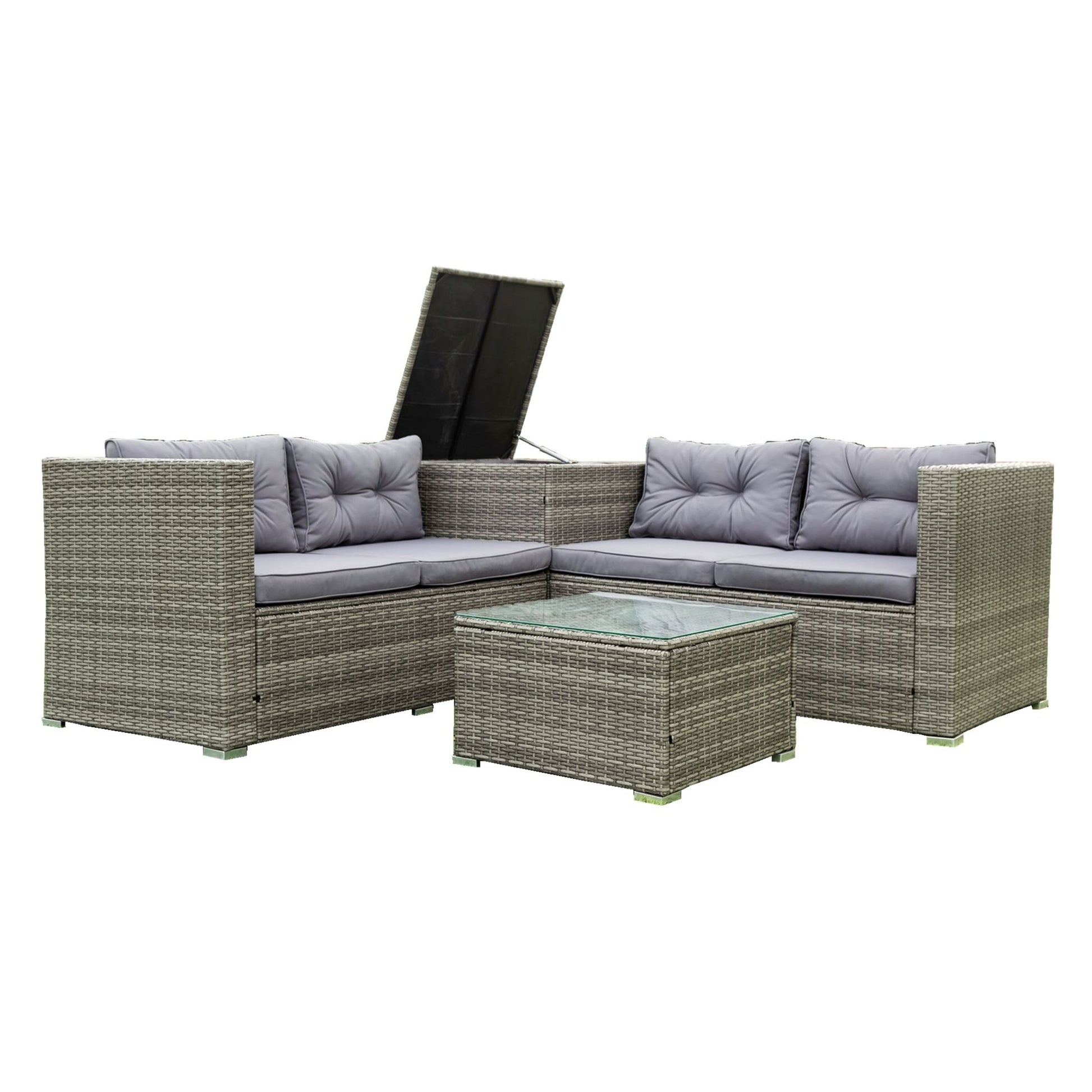 4 Piece Patio Sectional Wicker Rattan Outdoor Furniture Sofa Set With Storage Box - Best Buy Furniture