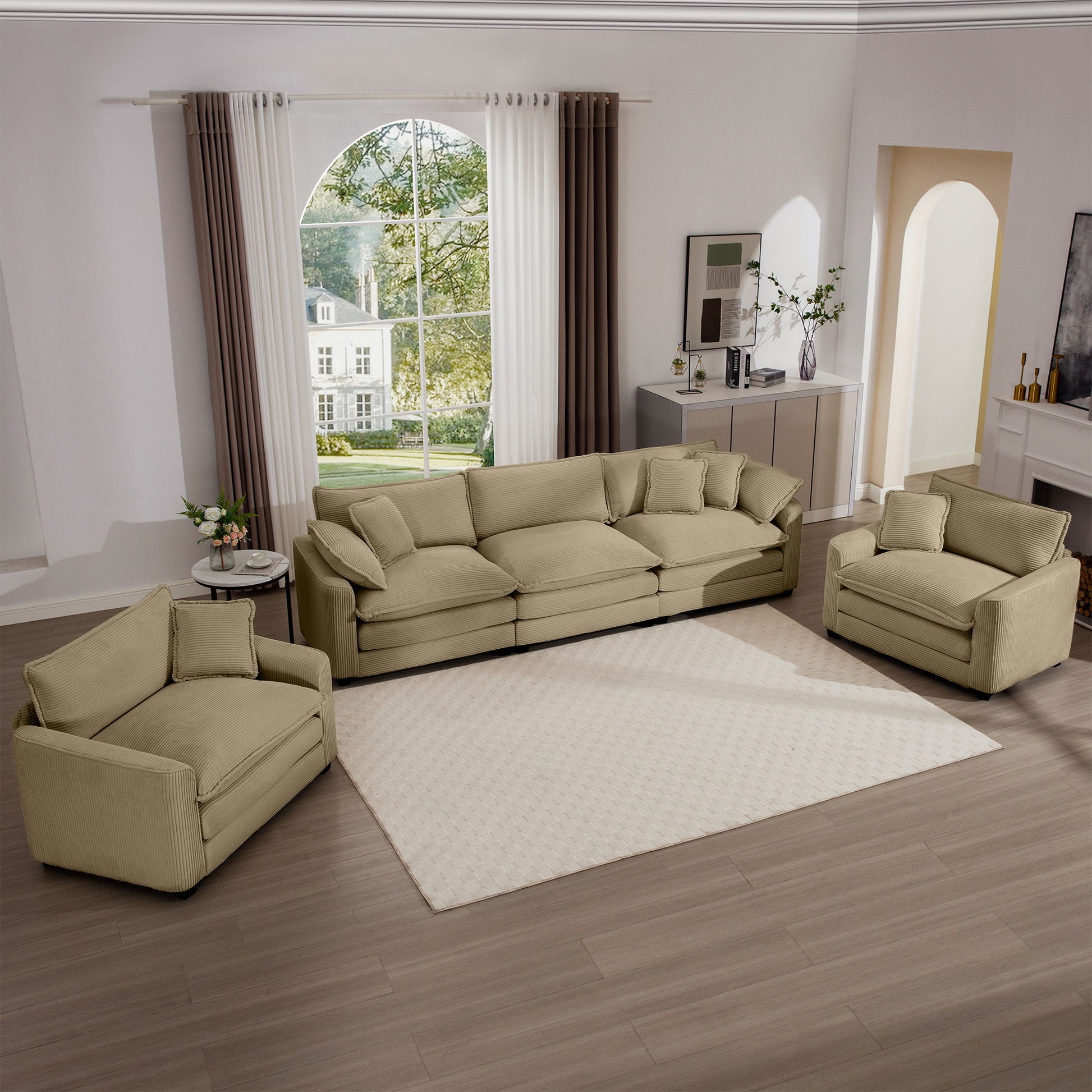 Elegant Corduroy Oversized Sectional Sofa Set With Deep Seats And Flexible Layout - Best Buy Furniture
