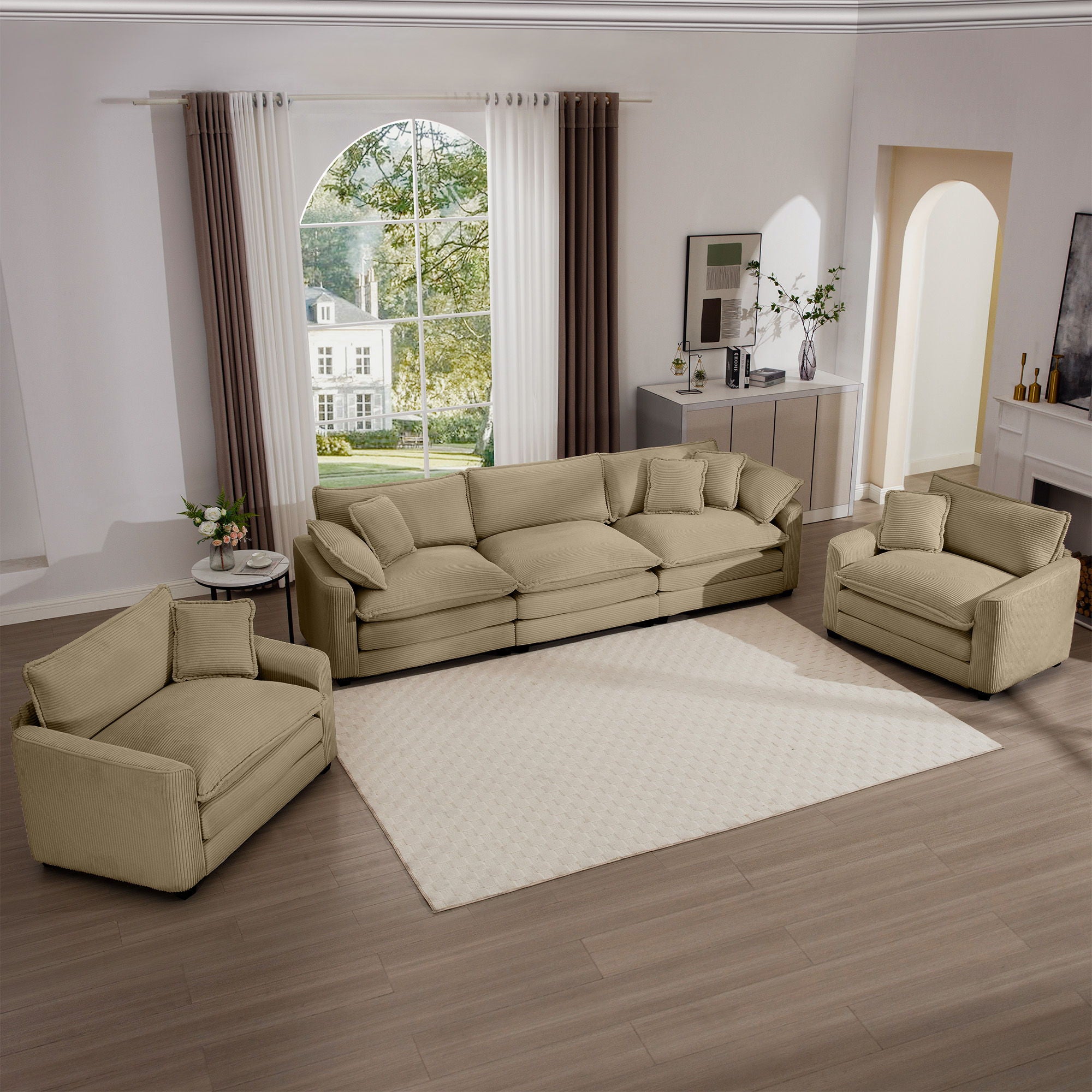 Elegant Corduroy Oversized Sectional Sofa Set With Deep Seats And Flexible Layout - Best Buy Furniture