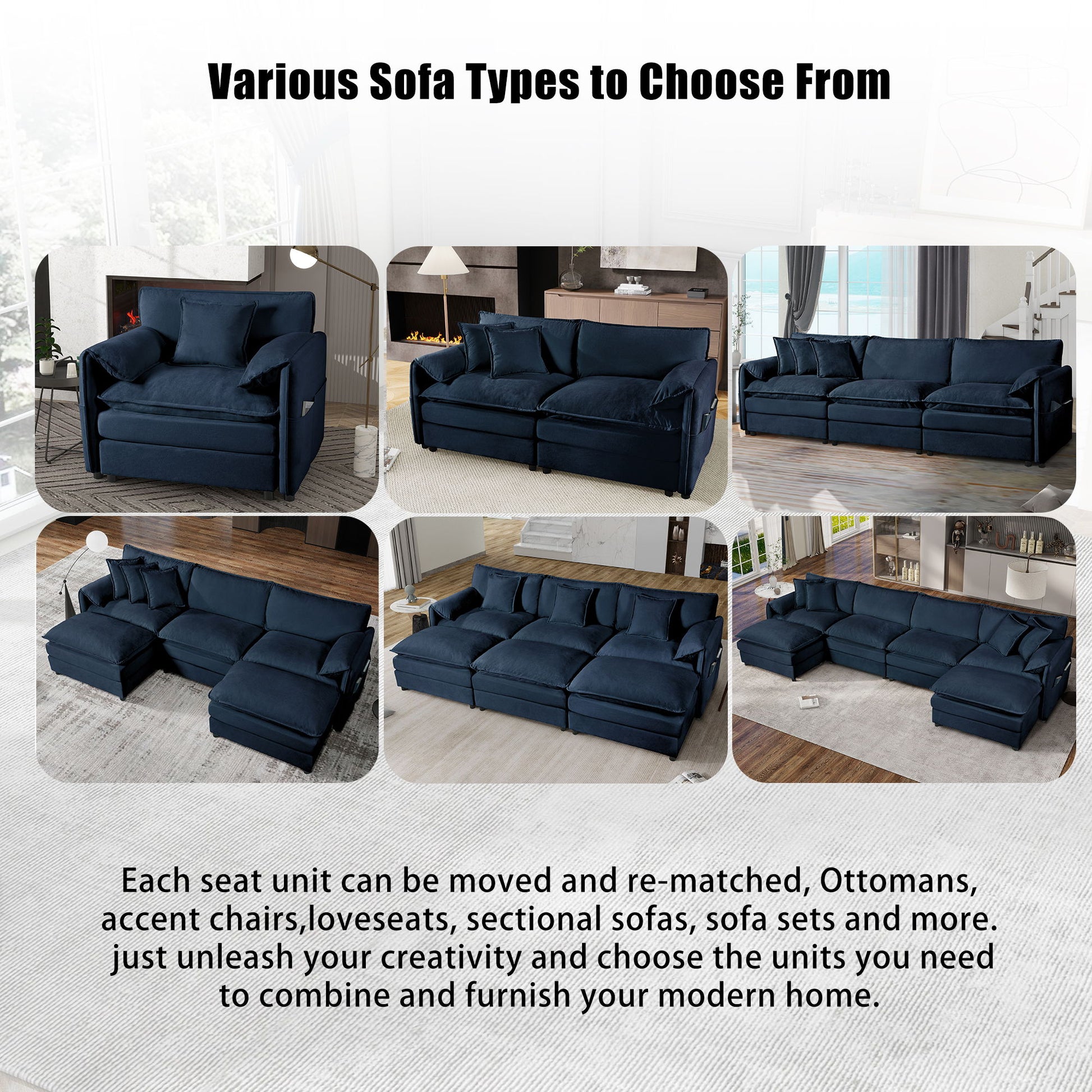 Modern Chenille Oversized Deep Seat Luxury 2 Piece Sofa Set With 4 Pillows - Best Buy Furniture
