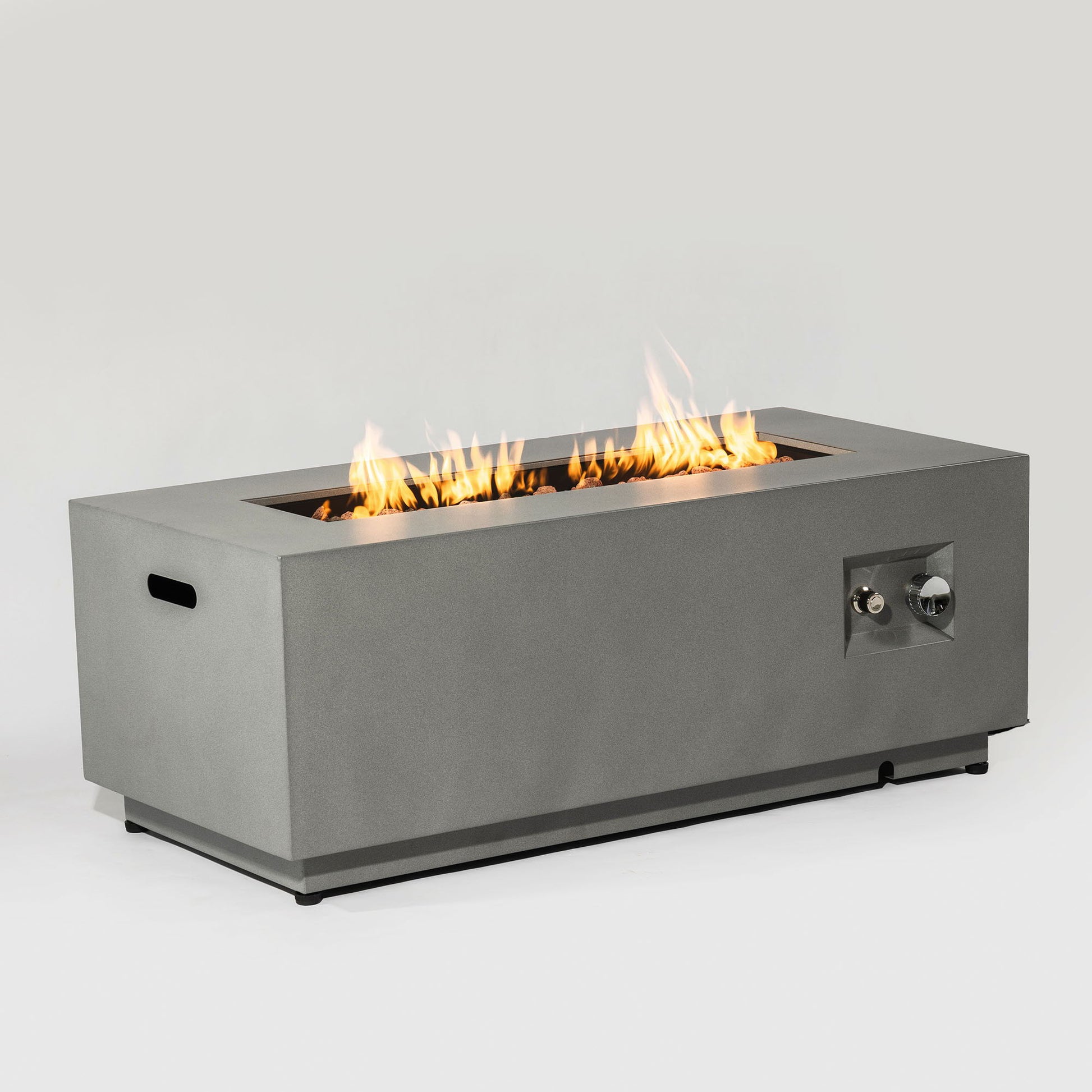 42" Propane Gas Fire Pit Table, 50000 Btu Rectangular Steel Fire Pit With Glass Wind Guard For Outside Patio Deck Garden Courtyard - Gray - Best Buy Furniture