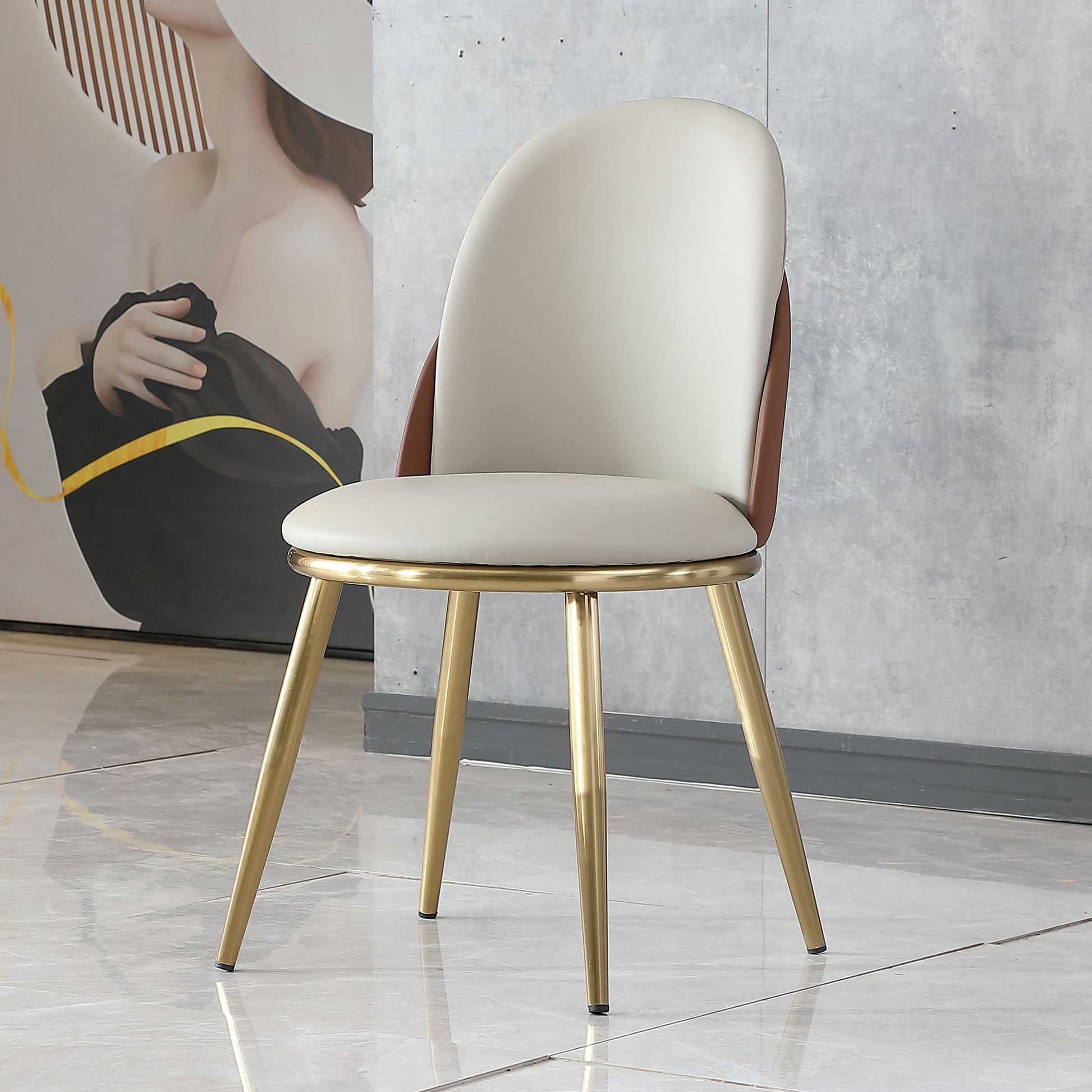 Modern Dining Chairs (Set of 2) With Gold Metal Legs - Beige - Best Buy Furniture