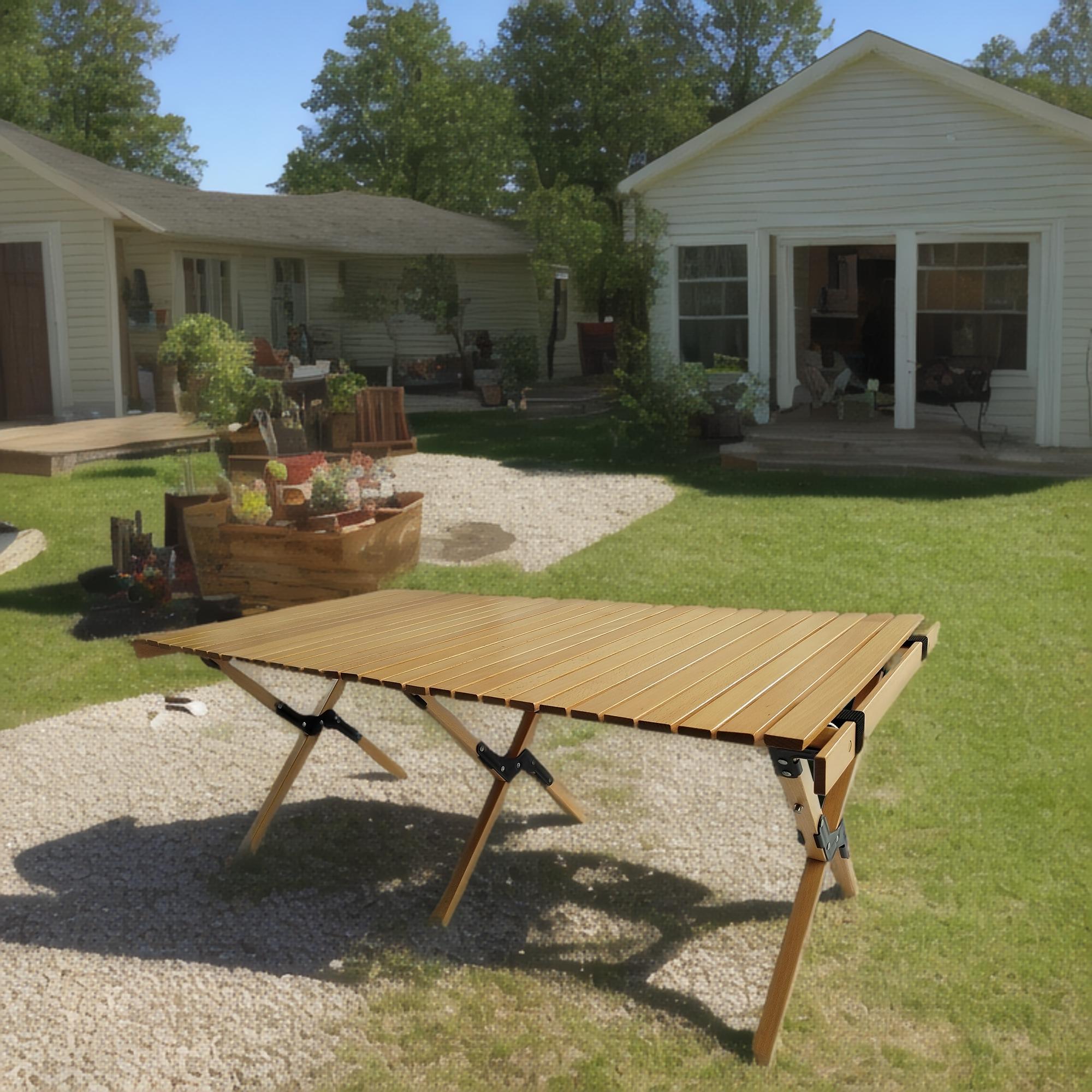 Multi-Function Wooden Foldable Portable Patio Dining Table, Indoor And Outdoor Universal - Natural - Best Buy Furniture