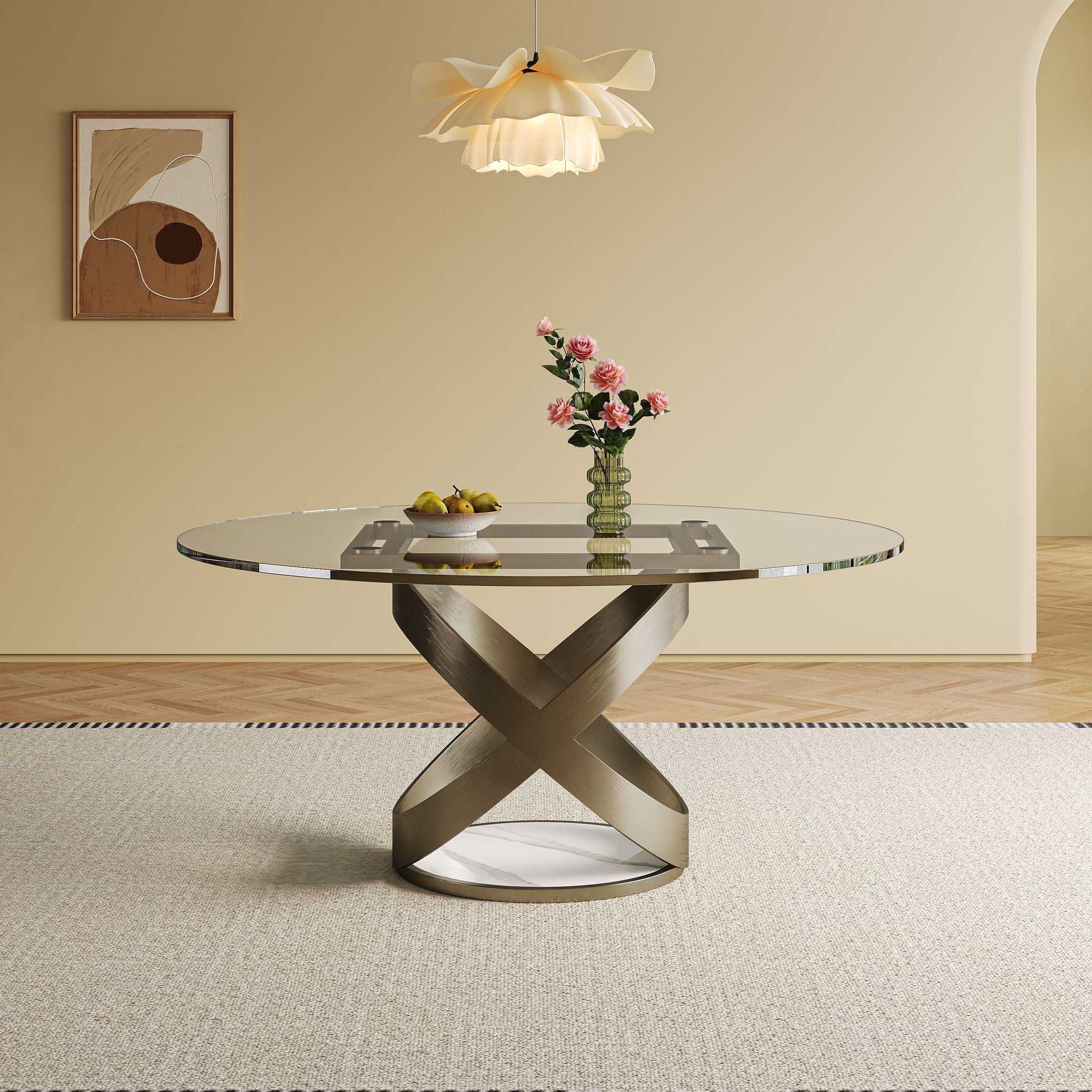 Modern Round Glass Top Dining Table With Carbon Steel Legs - White - Best Buy Furniture