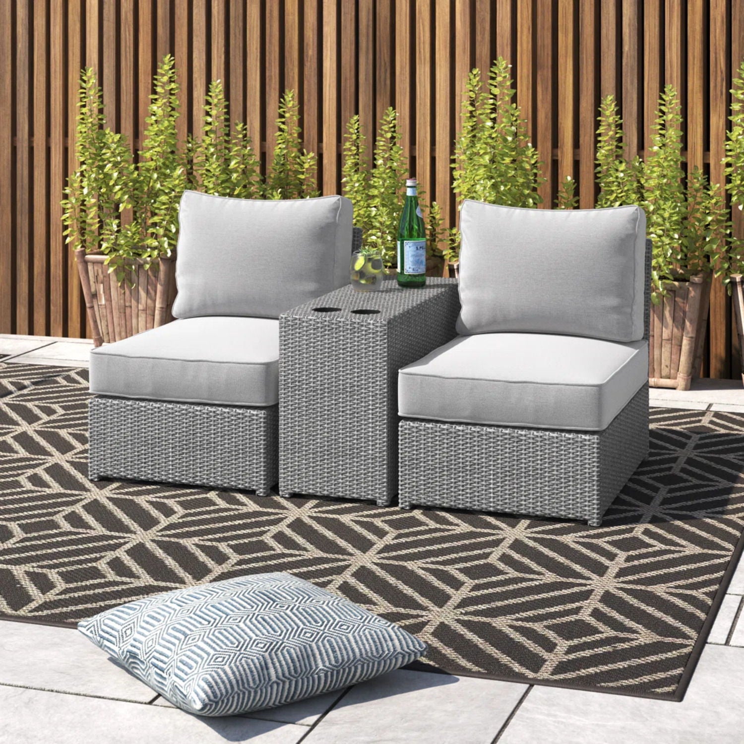 2 Person Wicker Conversation Set With Cushions, Weather Resistant - Best Buy Furniture