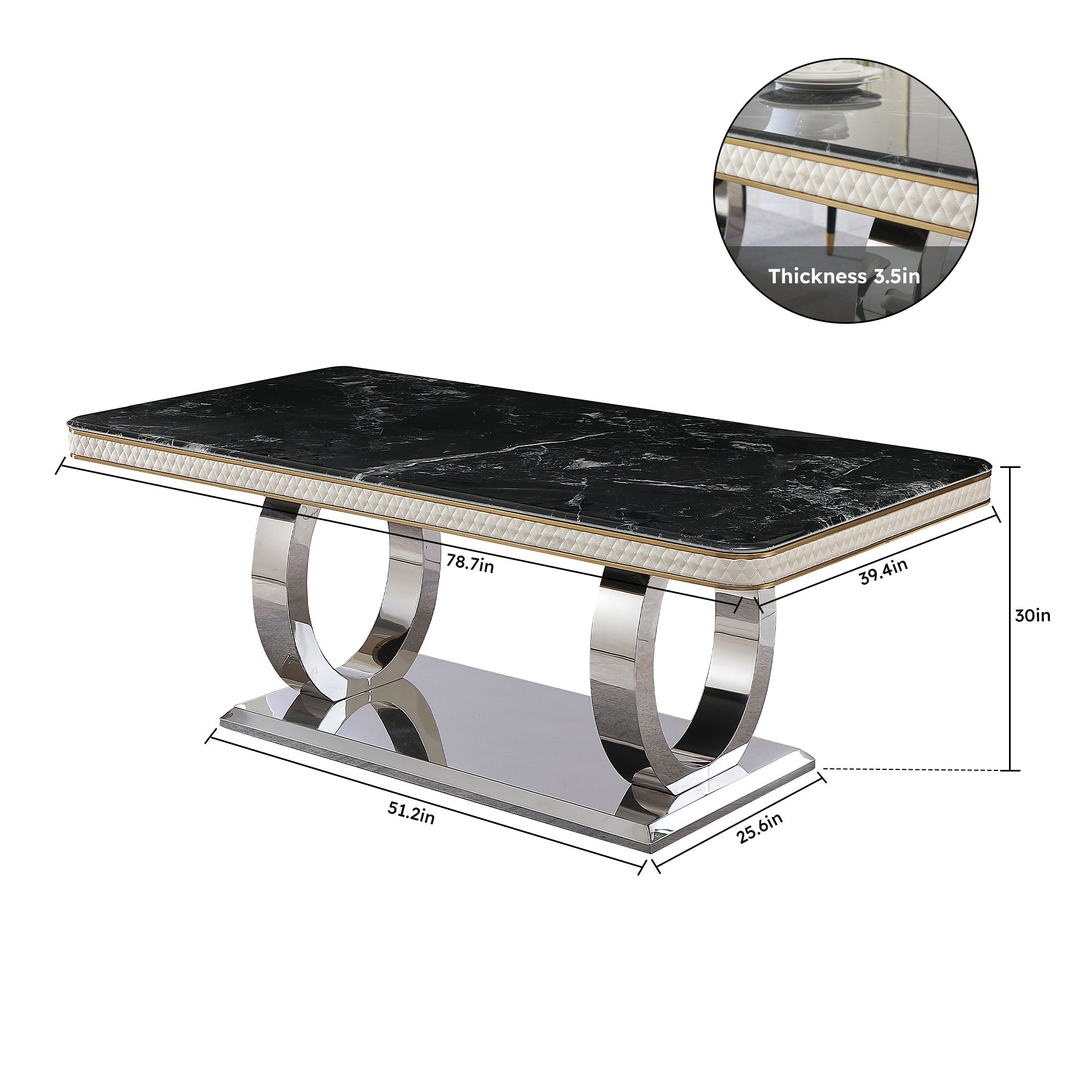 Luxury Modern Dining Table With 6 Chairs Marble Top Titanium Plated Base - Black - Best Buy Furniture