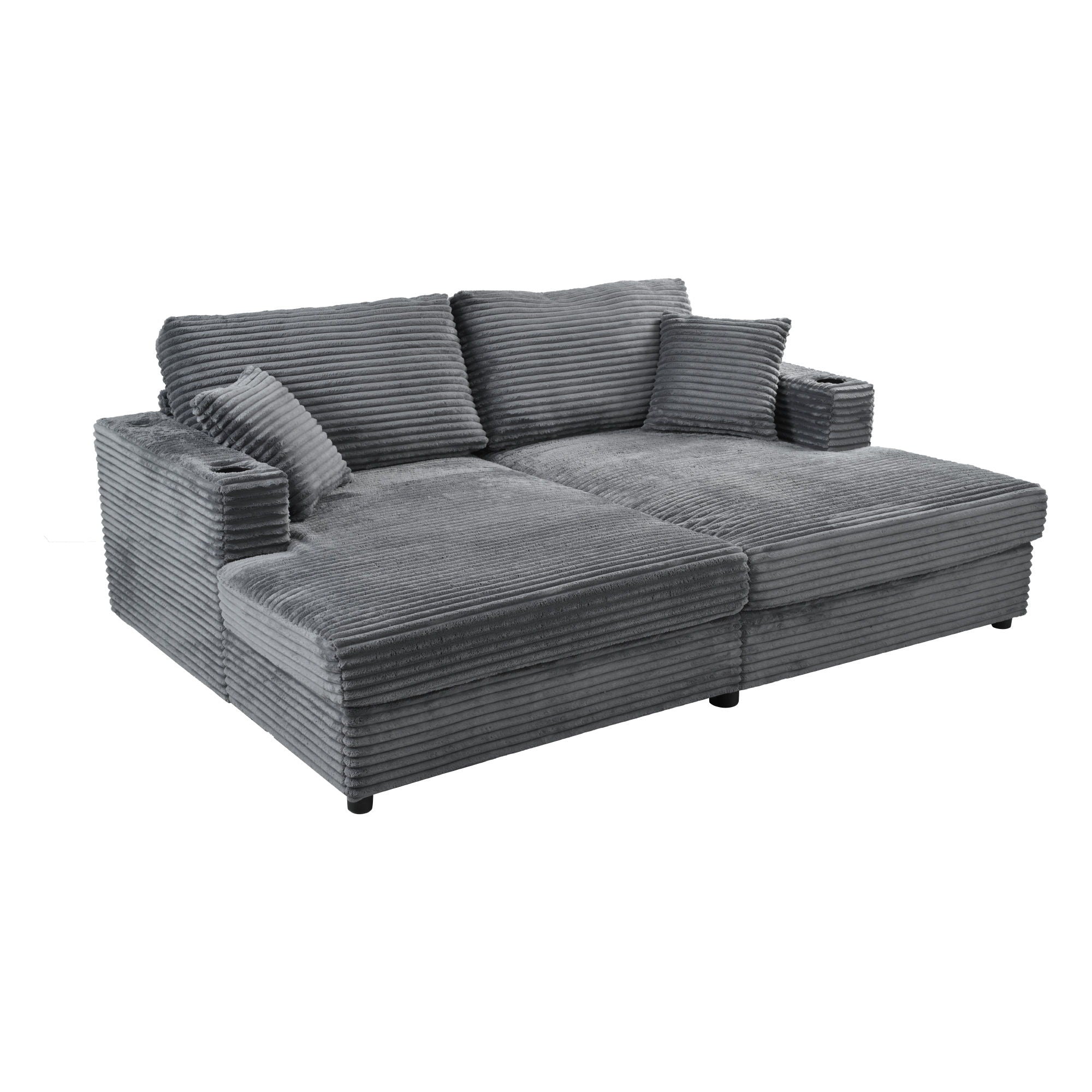 Oversized Loveseat Chaise With 2 USB Ports, 2 Cup Holders And 2 Throw Pillows - Best Buy Furniture