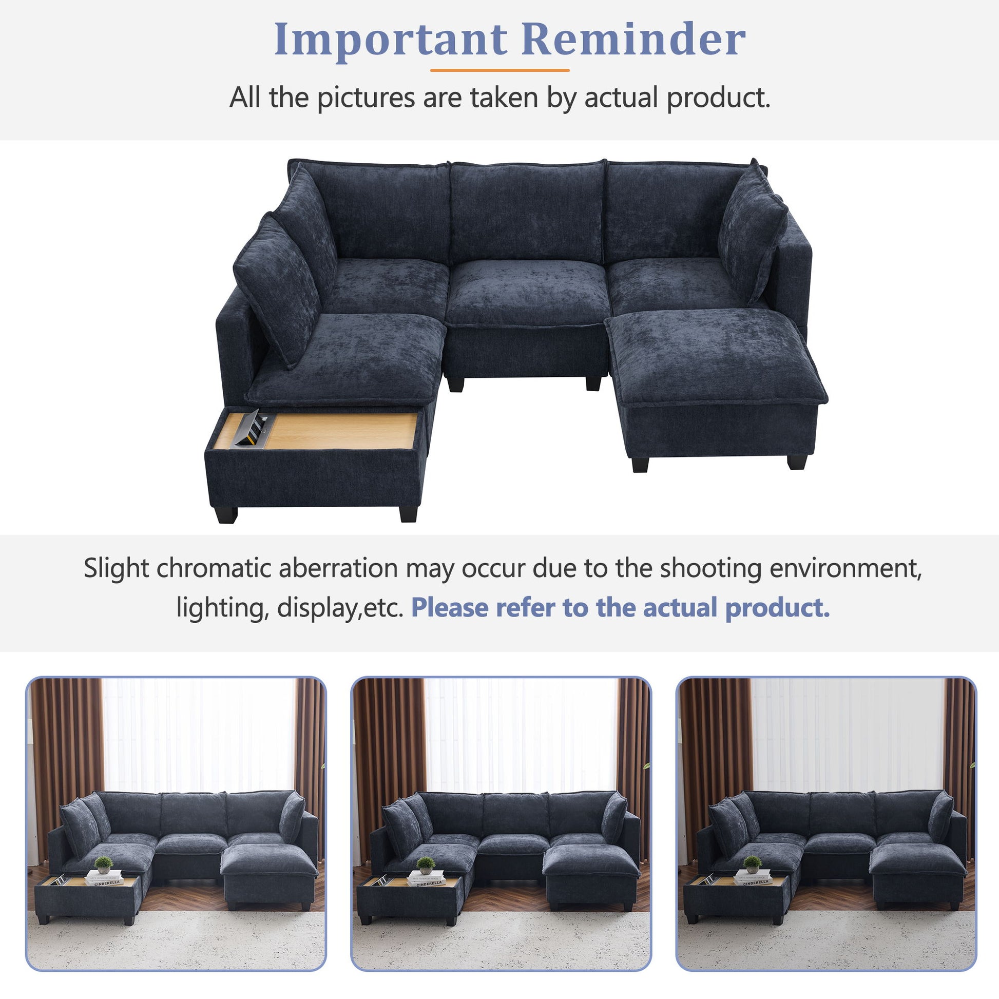 U-Shaped Sectional Modular Sofa With A Movable Ottoman, A Coffee Table With Hidden Charging Devices For Living Room - Best Buy Furniture