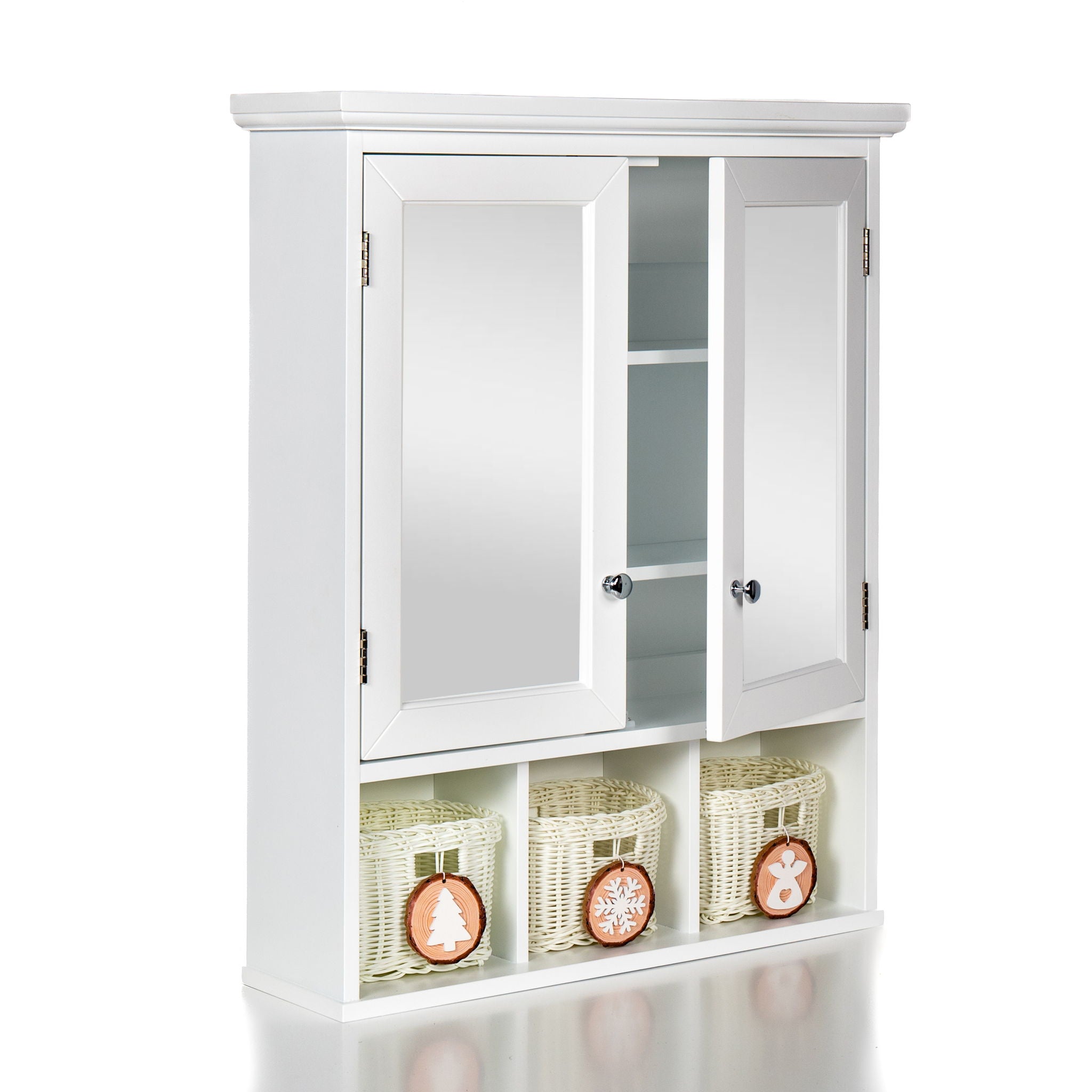 Bathroom Storage Cabinet, Medicine Cabinets For Bathroom With Mirror, 2 Doors 2 Adjustable Shelf & 3 Christmas Style Storage Basket - White - Best Buy Furniture