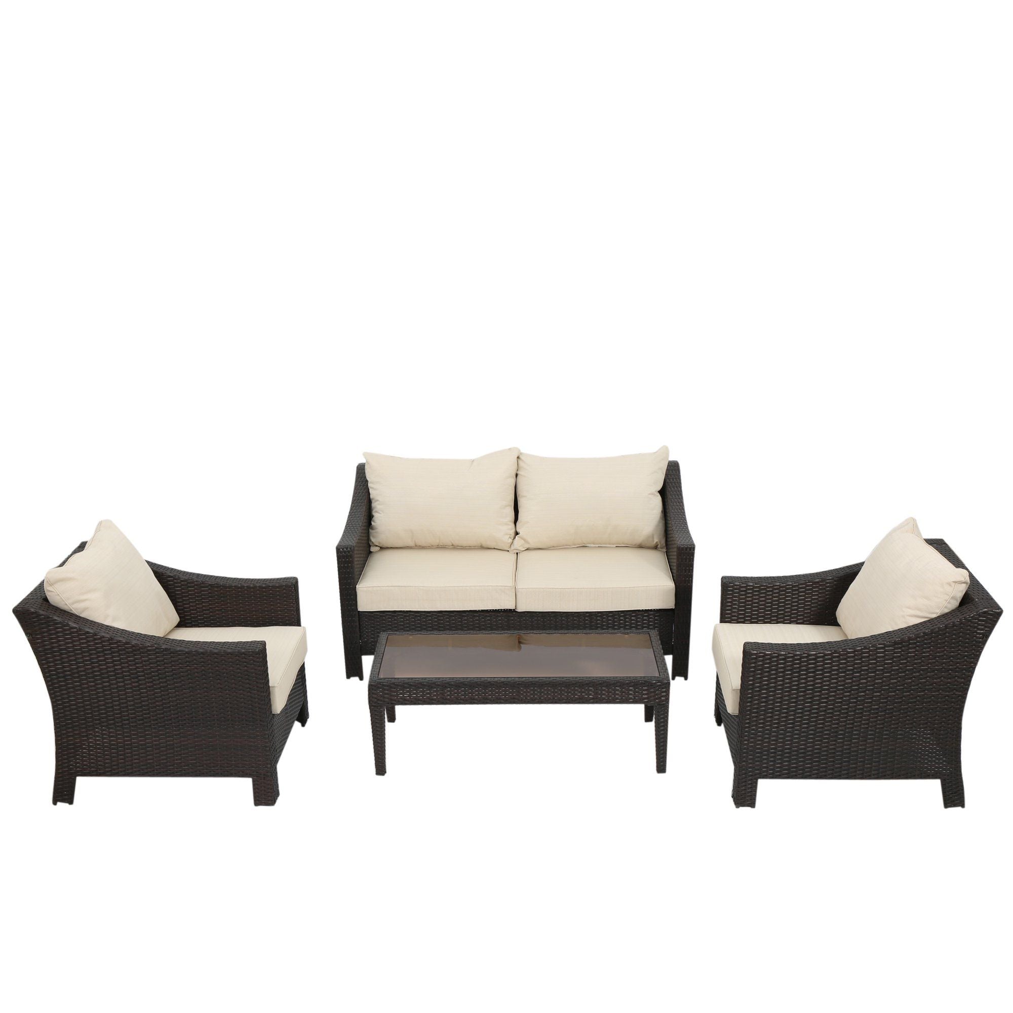 Antibes - 4 Pieces Wicker Chat Set - Brown / Beige - Best Buy Furniture