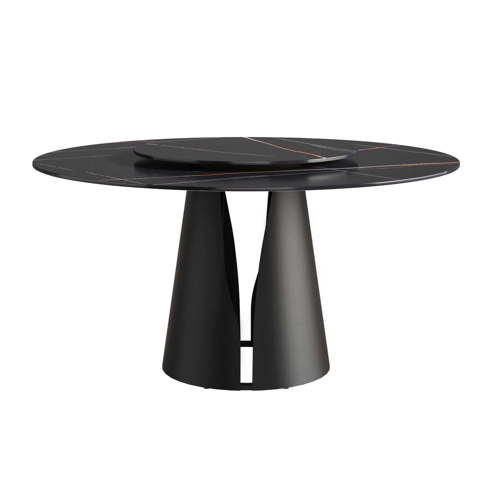 53.15" Round Modern Artificial Stone Carbon Steel Base Dining Table, Can Accommodate 6 People - Black / Gold - Best Buy Furniture