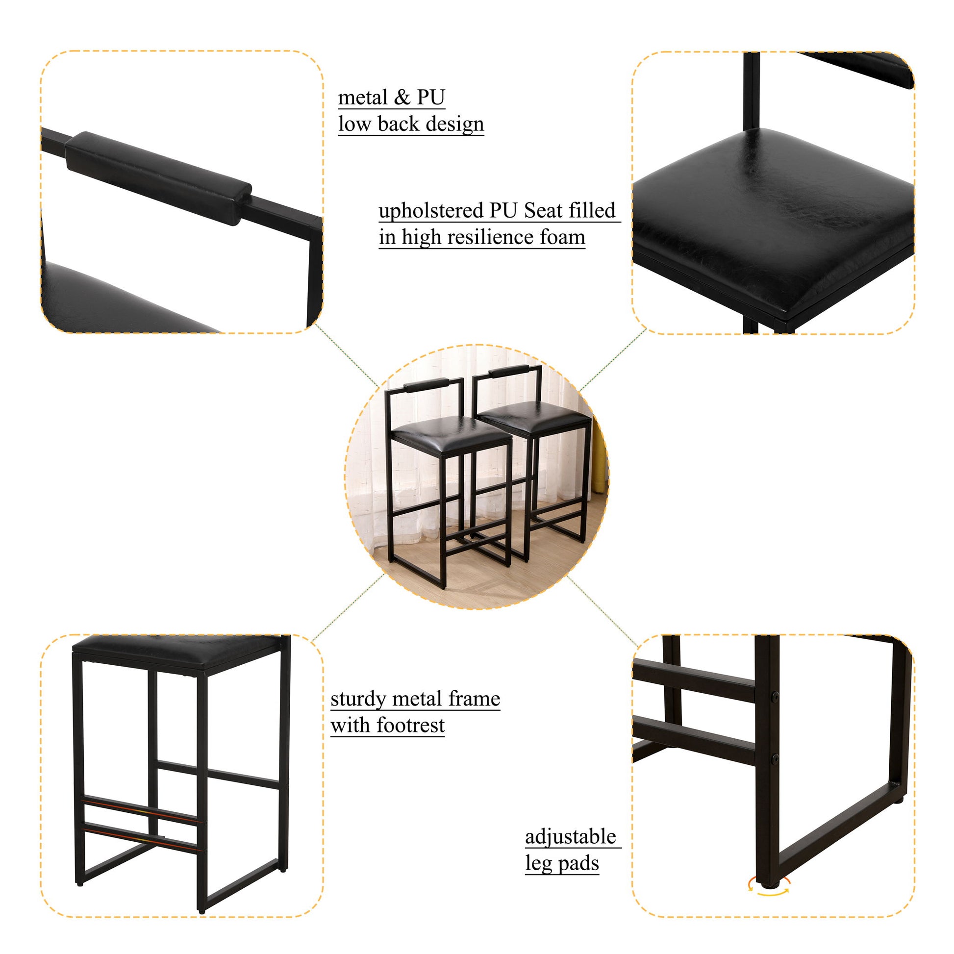Elegant Bar Stool Set With Backrest And Footrest, Counter Height (Set of 2) - Best Buy Furniture