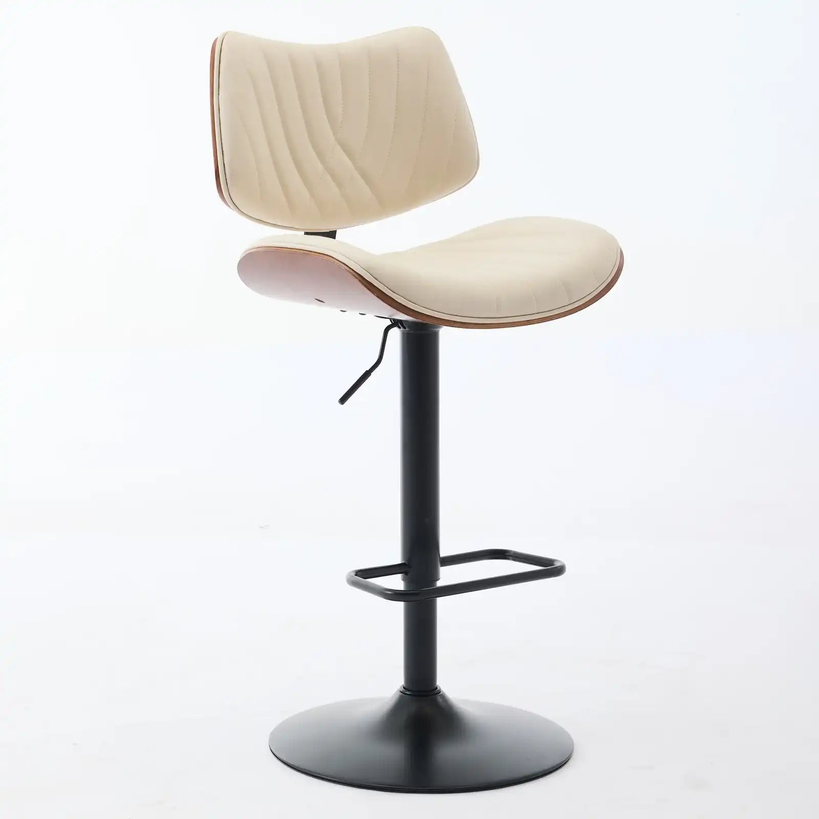 Mid Century Modern Walnut Bar Stool, Adjustable Black Leather Swivel Chair, Beige - Best Buy Furniture