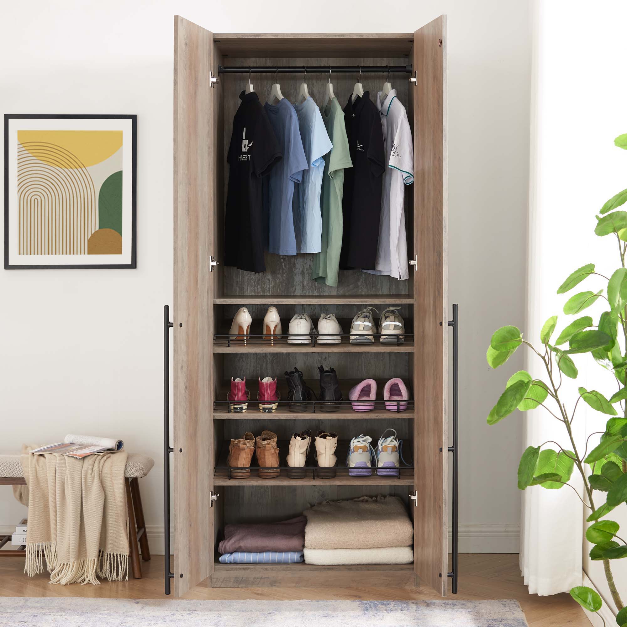 Lee - Free Standing Wardrobe Closet With Adjustable Shoe Shelves