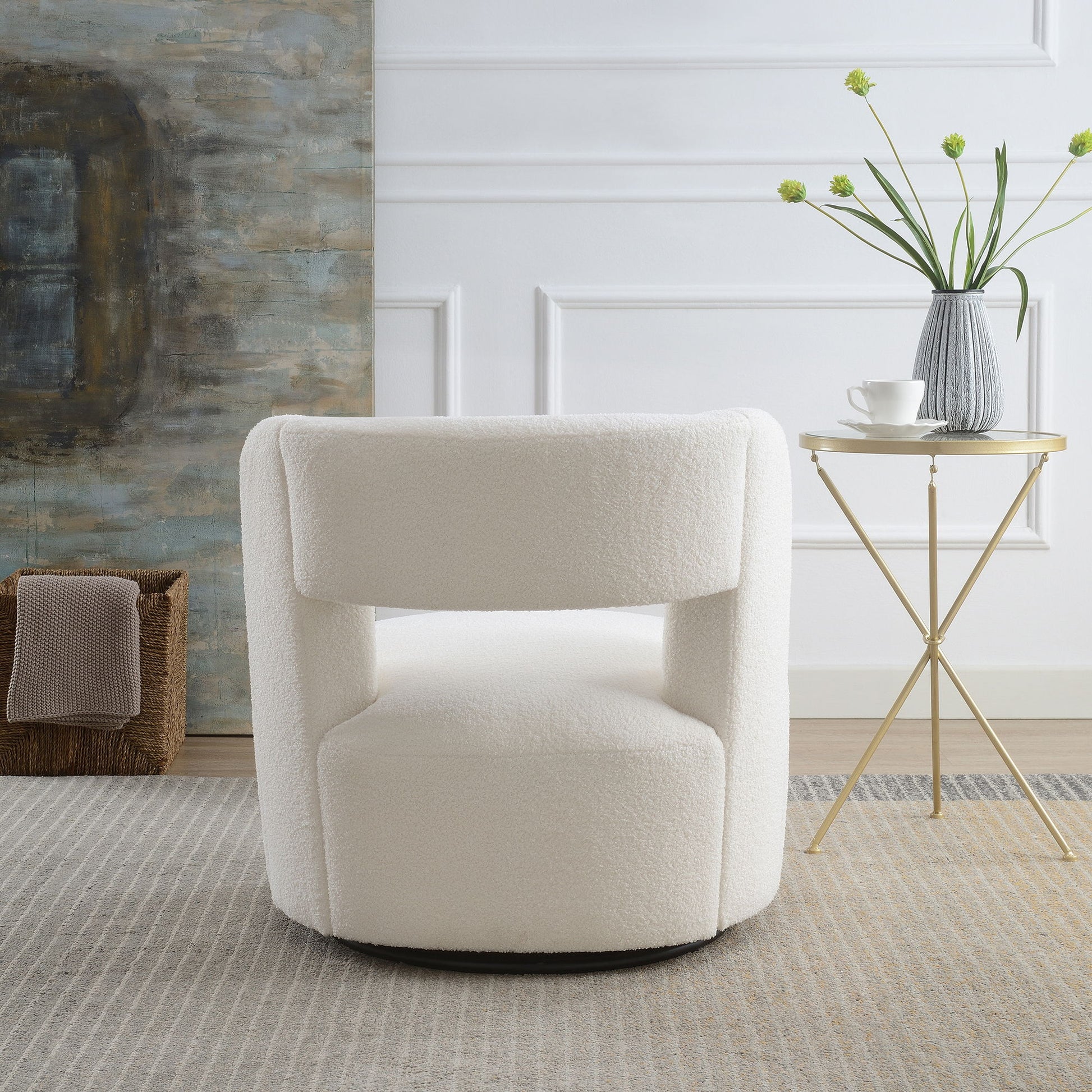 Swivel Comfy Round Barrel Chair With Soft Teddy Fabric For Living Room - Best Buy Furniture