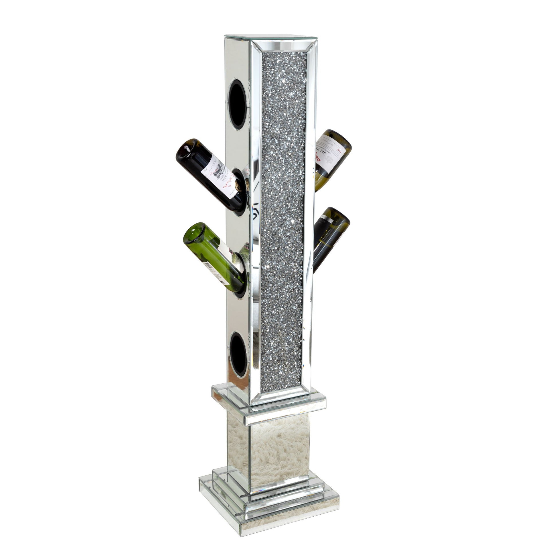 Crushed Diamond Floating Mirrored Wine Bottle Holder - Silver - Best Buy Furniture