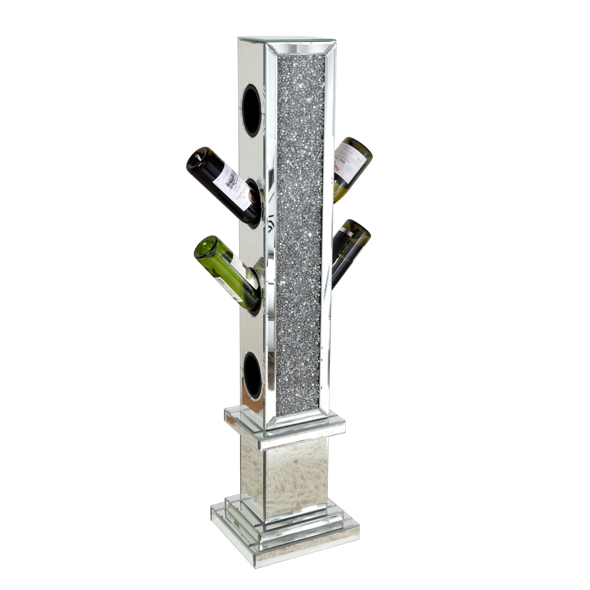 Crushed Diamond Floating Mirrored Wine Bottle Holder - Silver - Best Buy Furniture