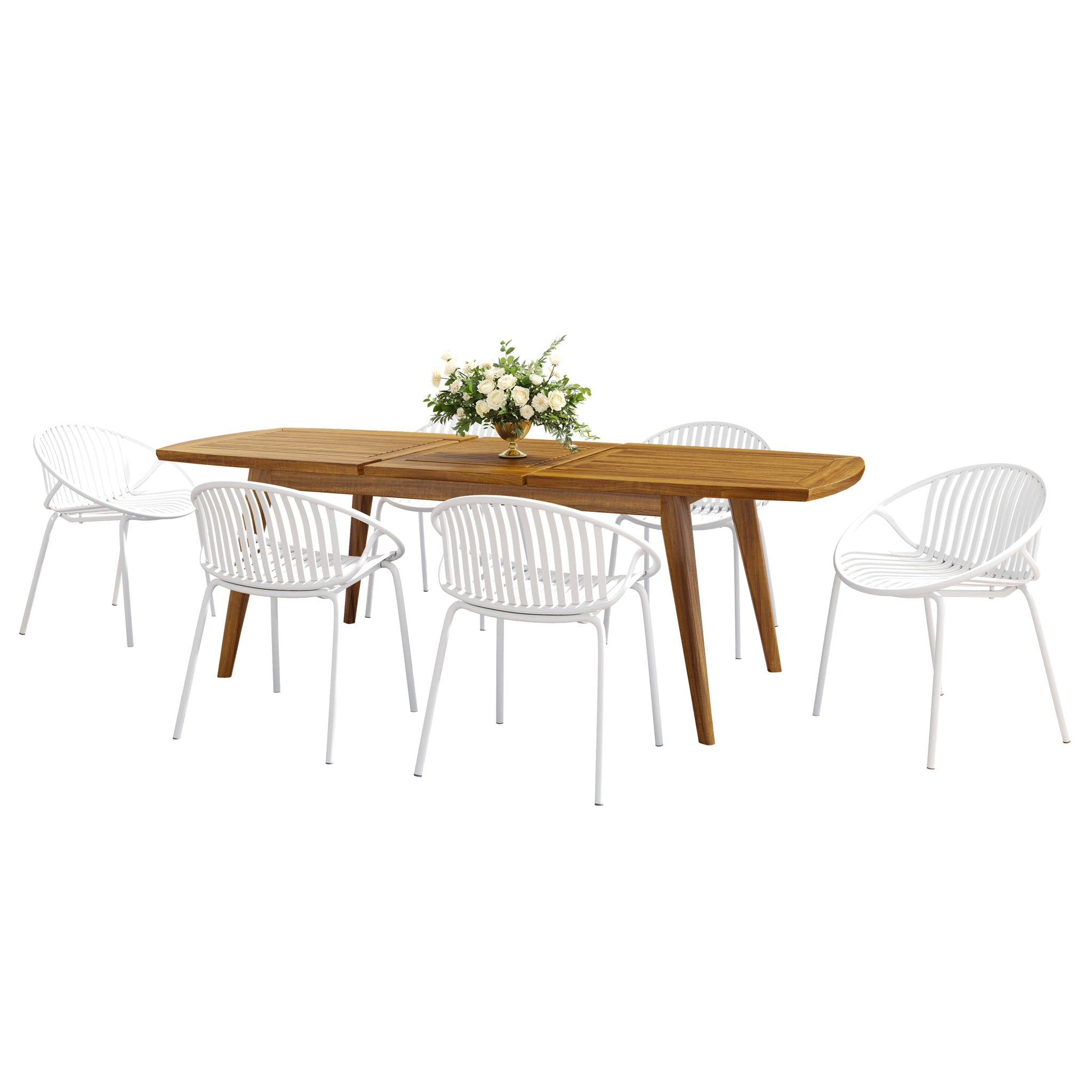 Modern Outdoor 7 Piece Expandable Dining Set With Stackable Chairs - Best Buy Furniture