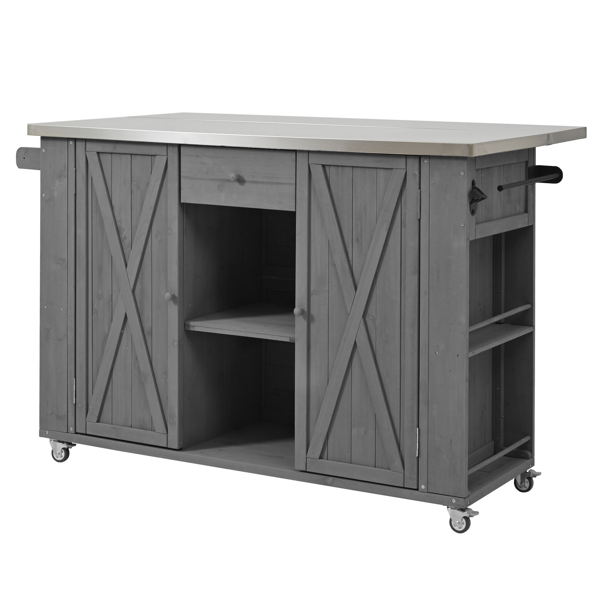 Outdoor Kitchen Island With Stainless Steel Top, Ample Storage Space, Towel And Spice Racks And A Bottle Opener - Best Buy Furniture