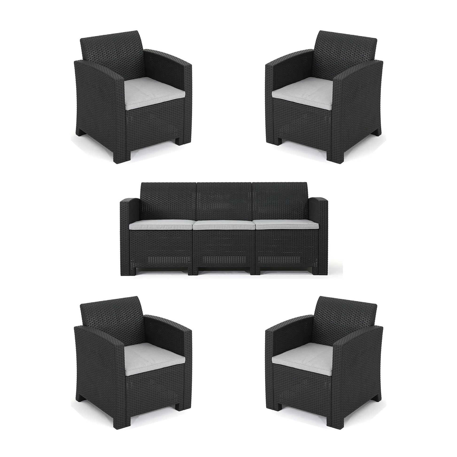 Outdoor Faux Wicker Rattan Style Chat Set With Water Resistant Cushions, 5 Pieces Set - Charcoal / Light Gray - Best Buy Furniture