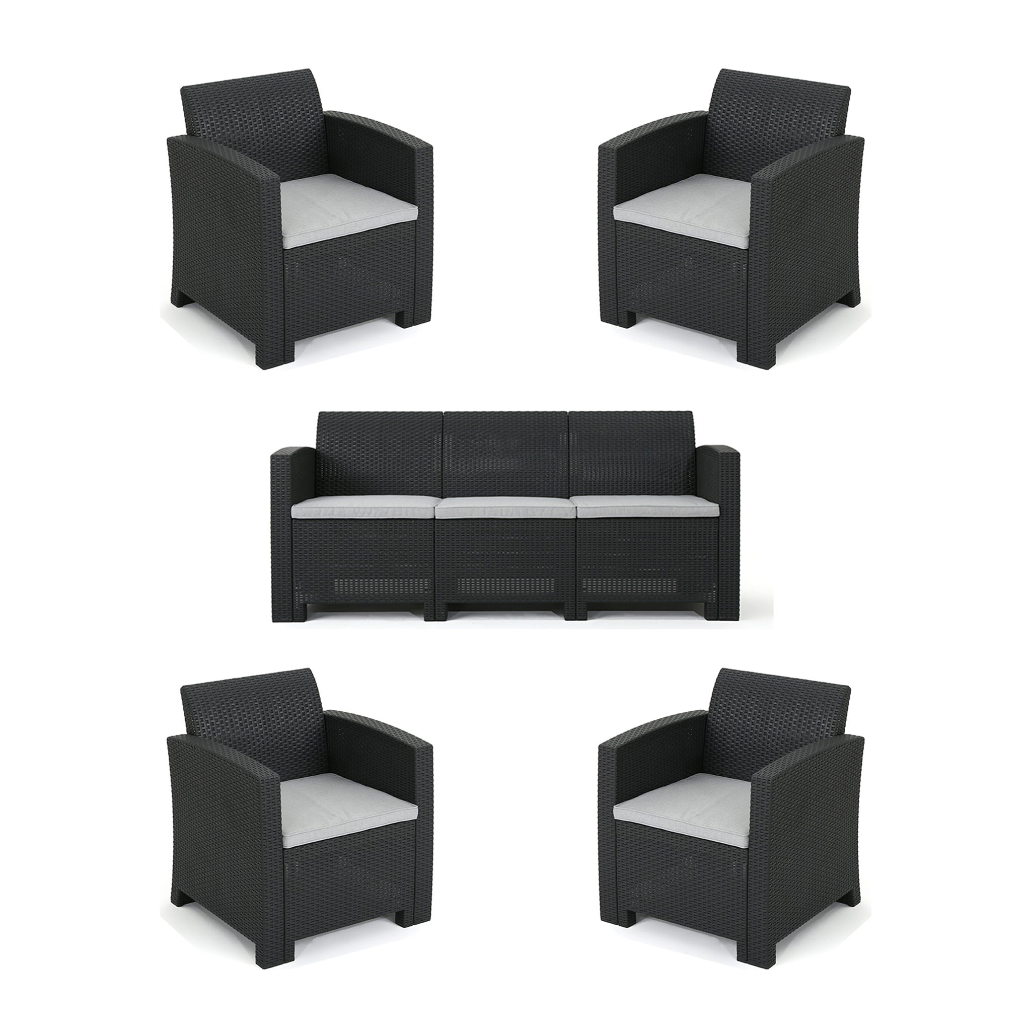 Outdoor Faux Wicker Rattan Style Chat Set With Water Resistant Cushions, 5 Pieces Set - Charcoal / Light Gray - Best Buy Furniture