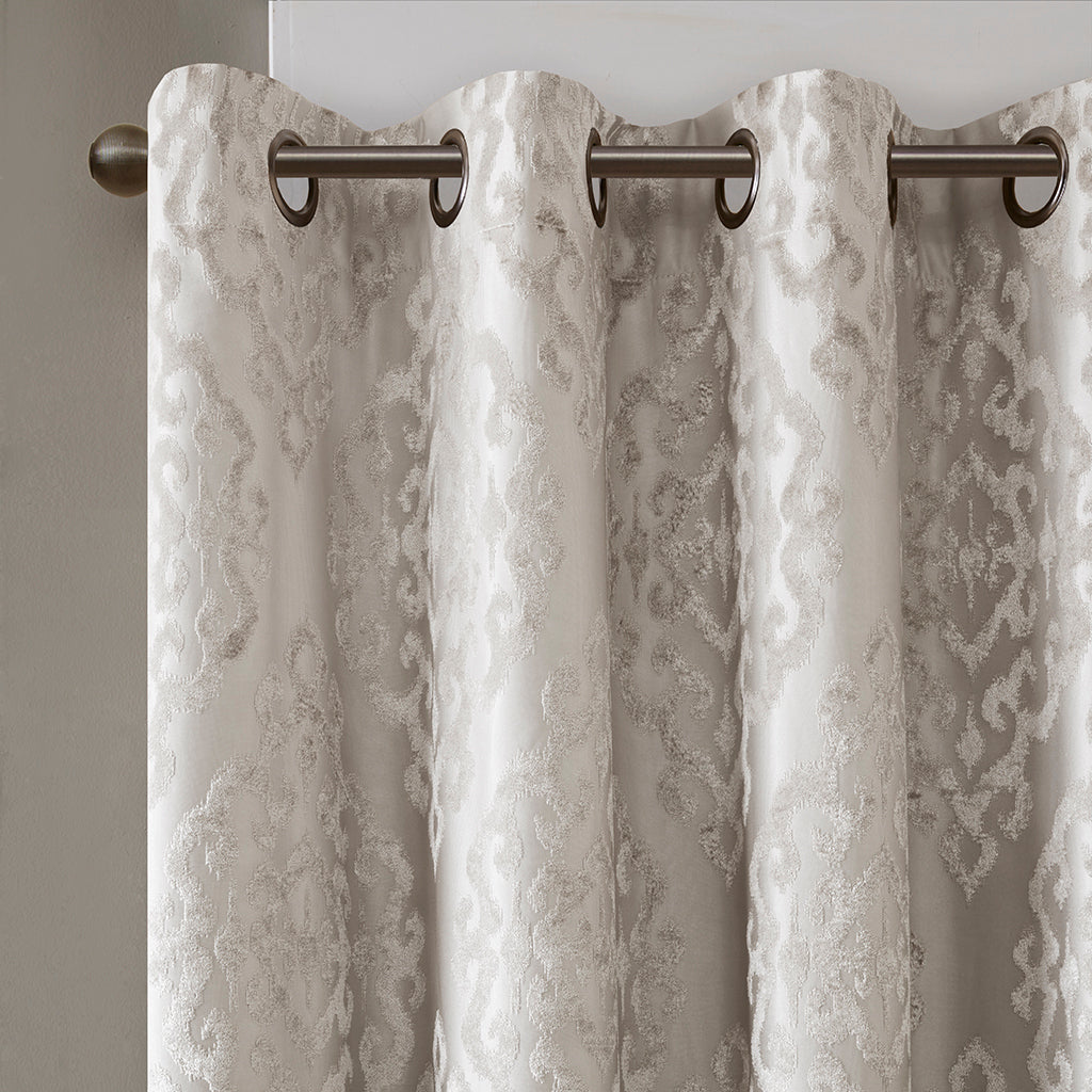 Knitted jacquard damask total blackout grommet top curtain panel (only 1 pc panel)