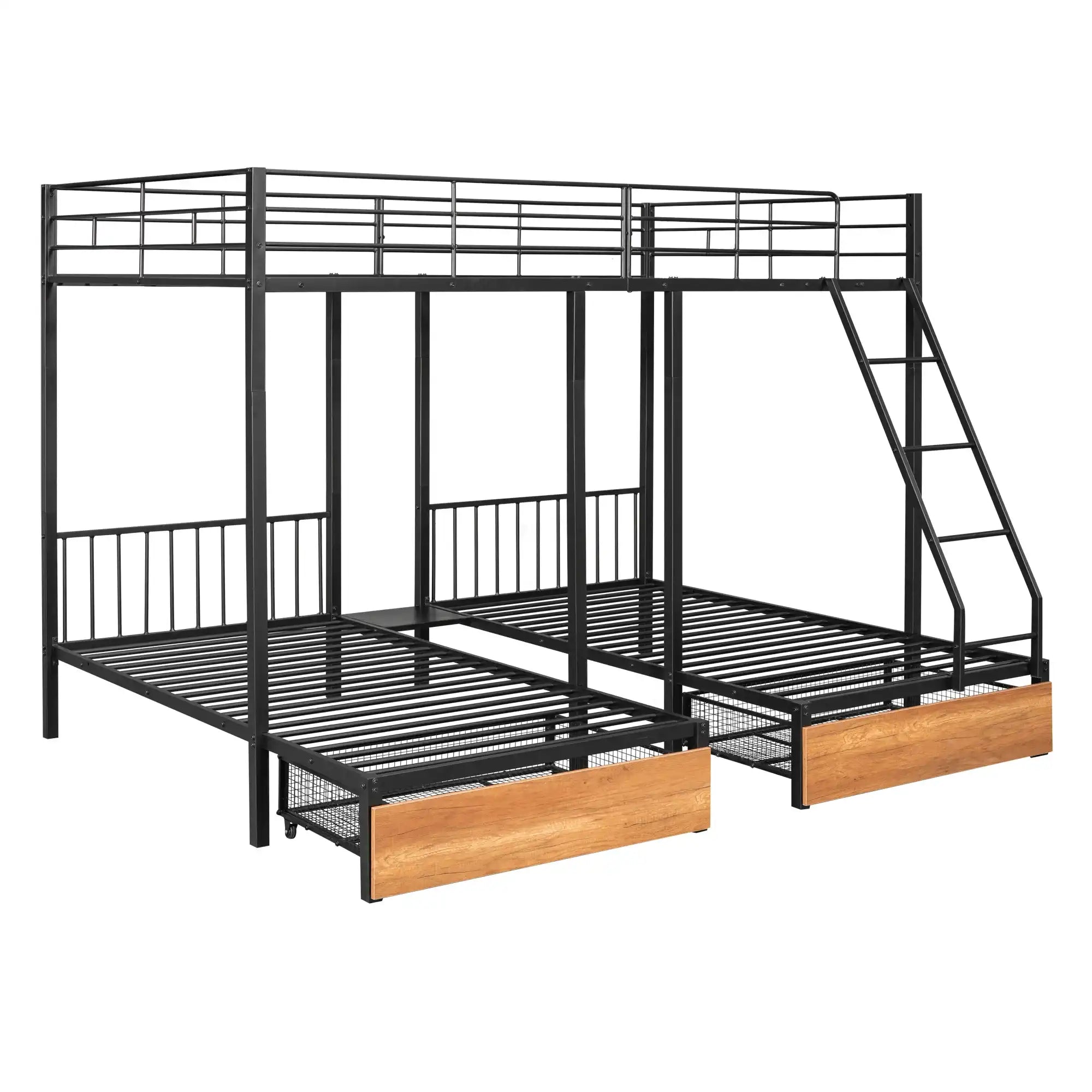 Full Over Twin & Twin Bunk Bed, Metal Triple Bunk Bed with Drawers and Guardrails, Black - Best Buy Furniture