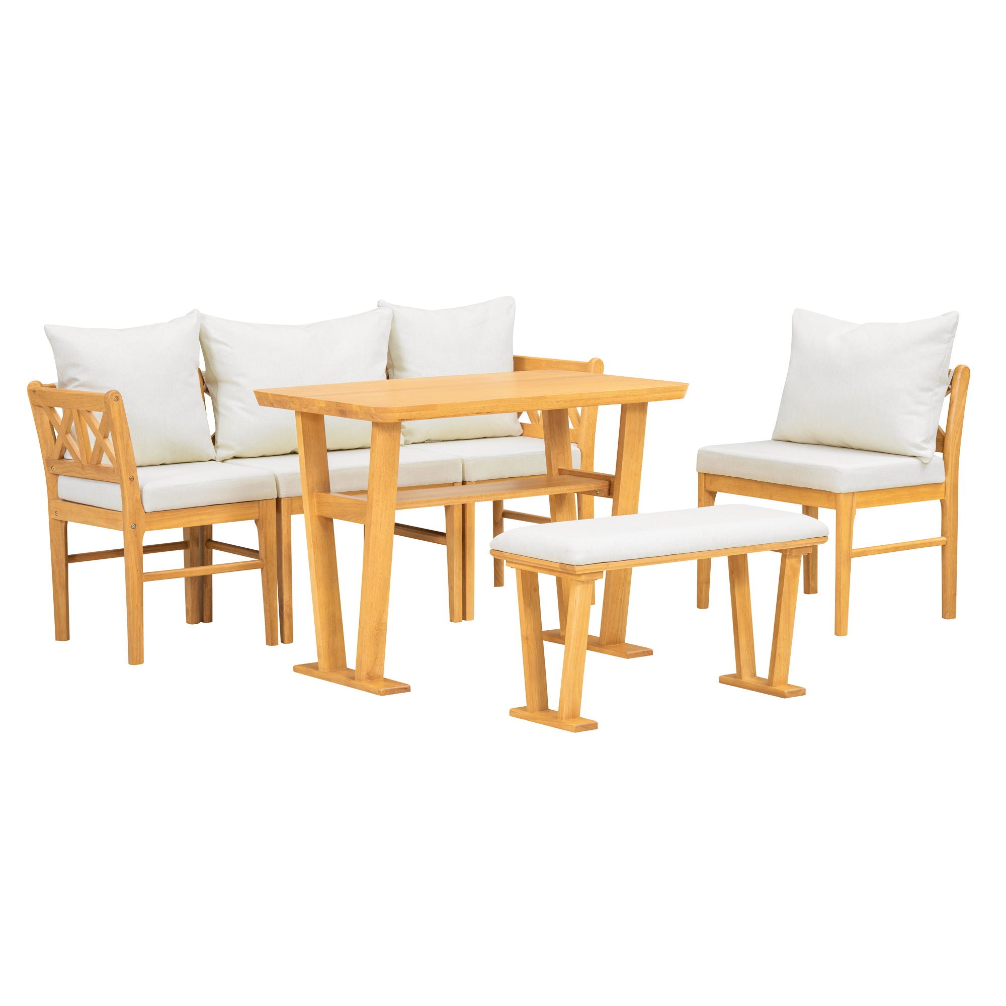 Farmhouse Solid Wood Dining Nook Set For 6, Space Saving High Top Corner Table With Bench & Chairs - Natural / White - Best Buy Furniture