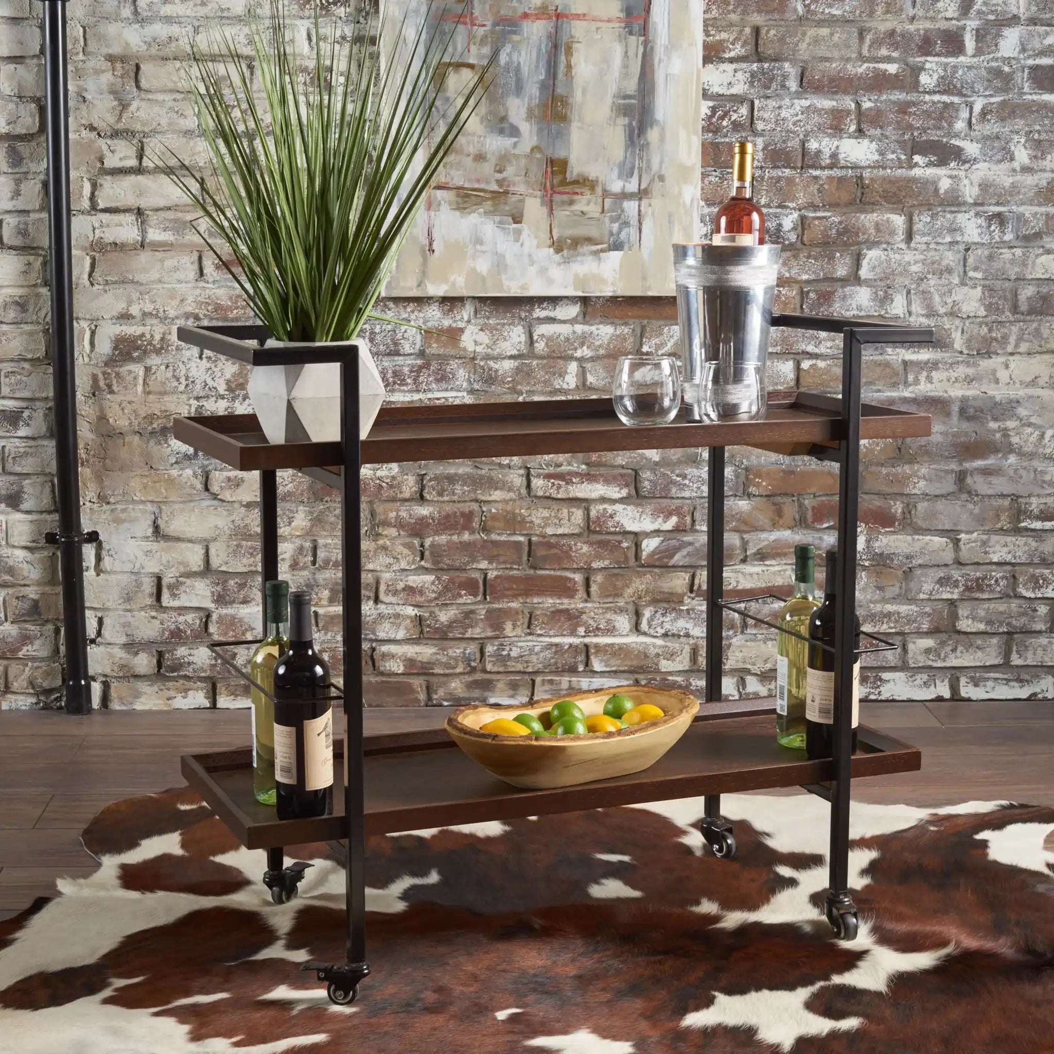 Modern Industrial Bar Cart With Shelving And Casters - Best Buy Furniture