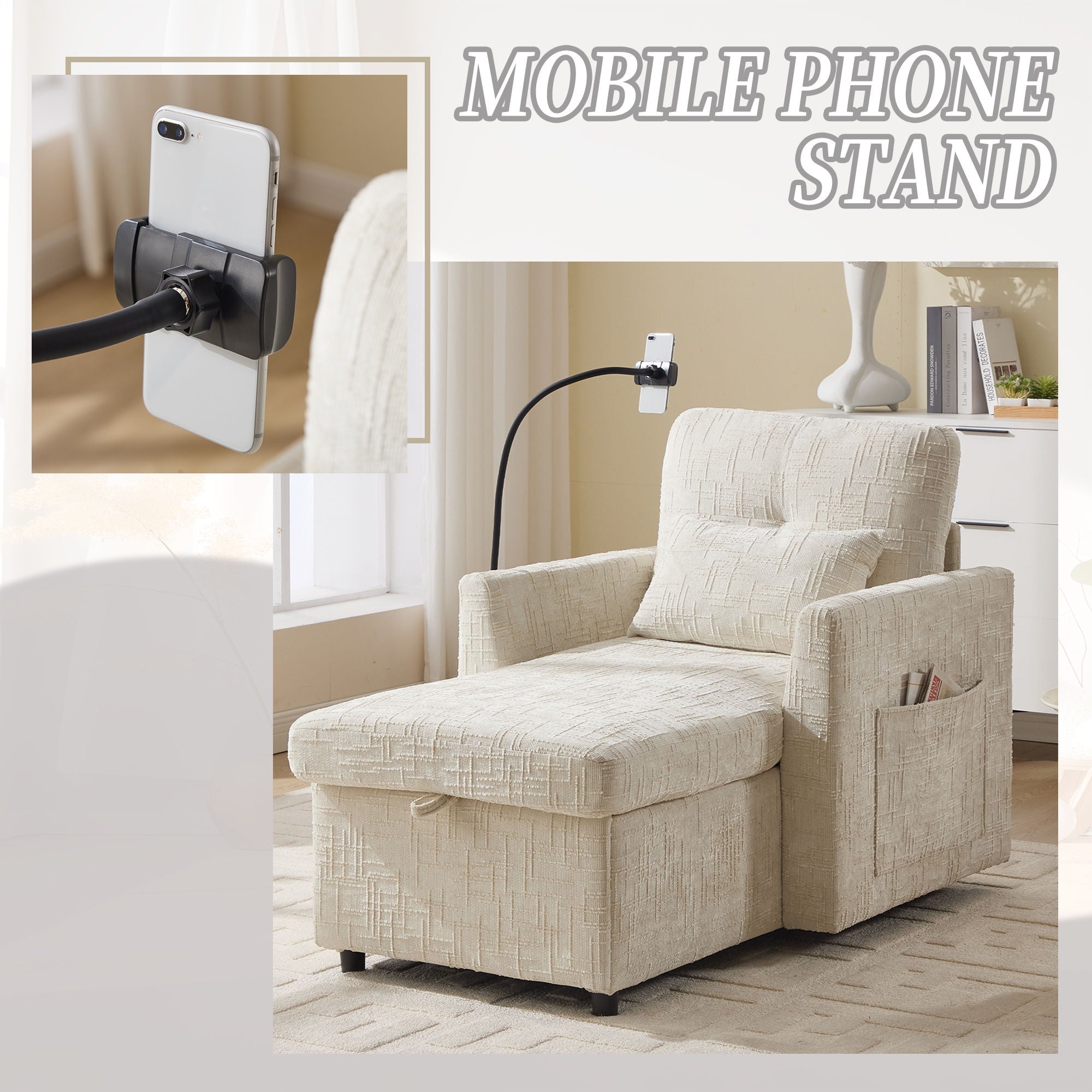 Multifunctional Chenille Recliner Sofa With Storage And Phone Bracket - Best Buy Furniture