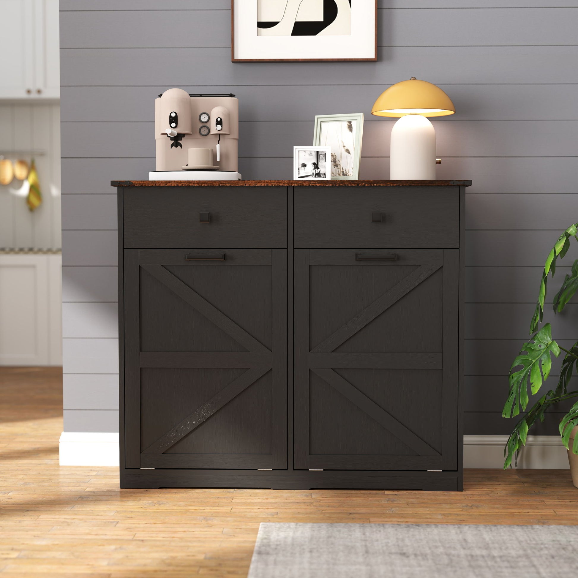 Double Tilt Out Trash Cabinet With Hideaway Drawer And Barn Door Style - Best Buy Furniture