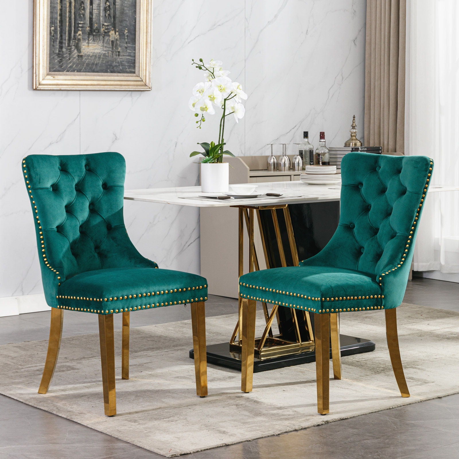 Nikki - Modern, High-End Tufted Solid Wood Contemporary Velvet Upholstered Dining Chair With Golden Stainless Steel Plating Legs, Nailhead Trim (Set of 2) - Best Buy Furniture