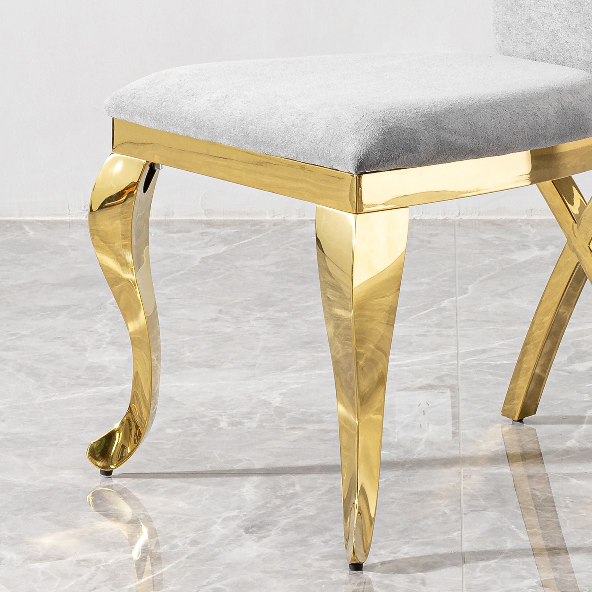 Gorgeous Streamlined High Back Fabric Stainless Steel Dining Chair (Set of 2) - Gold / Gray - Best Buy Furniture