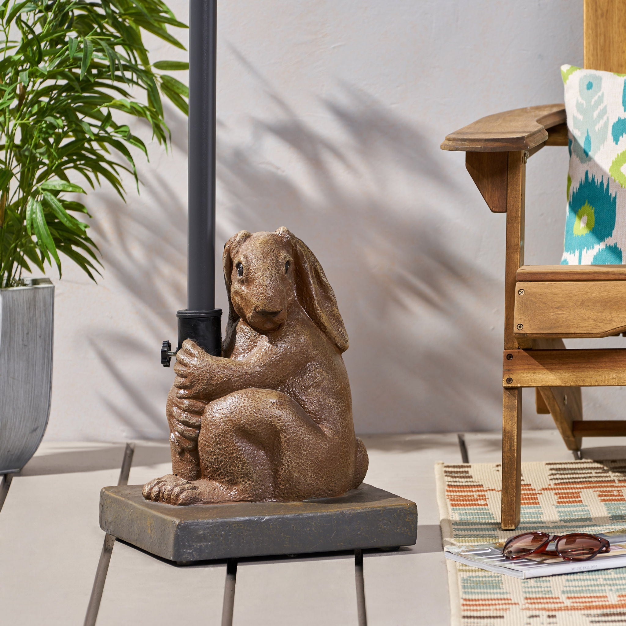 Hand Crafted Rabbit Umbrella Base With Playful Design - Light Brown - Best Buy Furniture