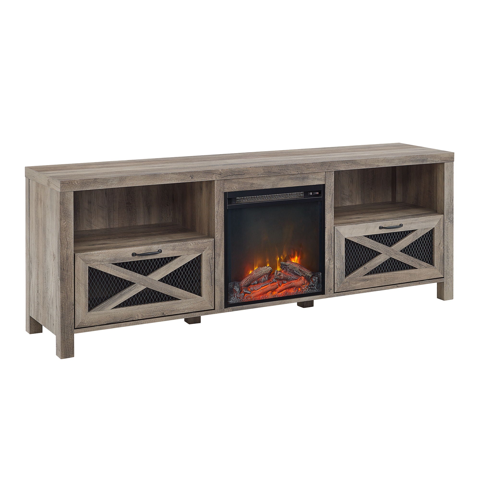 Industrial Farmhouse Metal Mesh Drop Down X Door Fireplace TV Stand - Best Buy Furniture