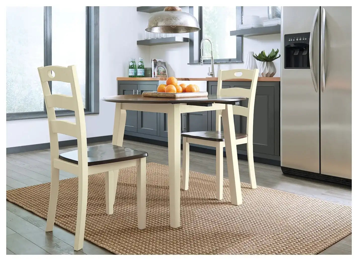 Woodanville - Round DRM Drop Leaf Table - Cream / Brown - Best Buy Furniture