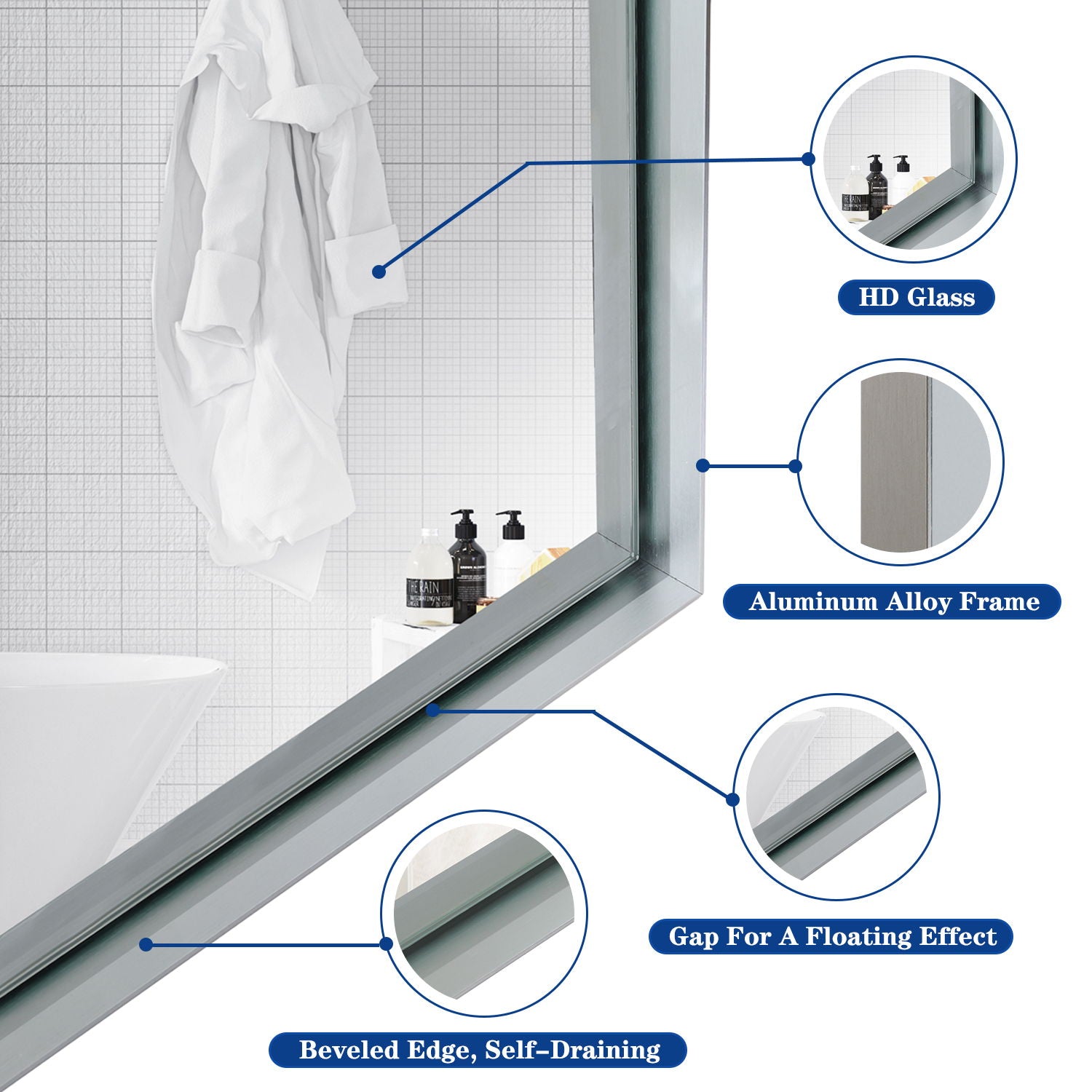 40X30" Silver Rectangular Wall-Mounted Beveled Bathroom Mirror, Square Angle Metal Frame Wall Mounted Bathroom Mirrors For Wall (Horizontal & Vertical) - Silver - Best Buy Furniture