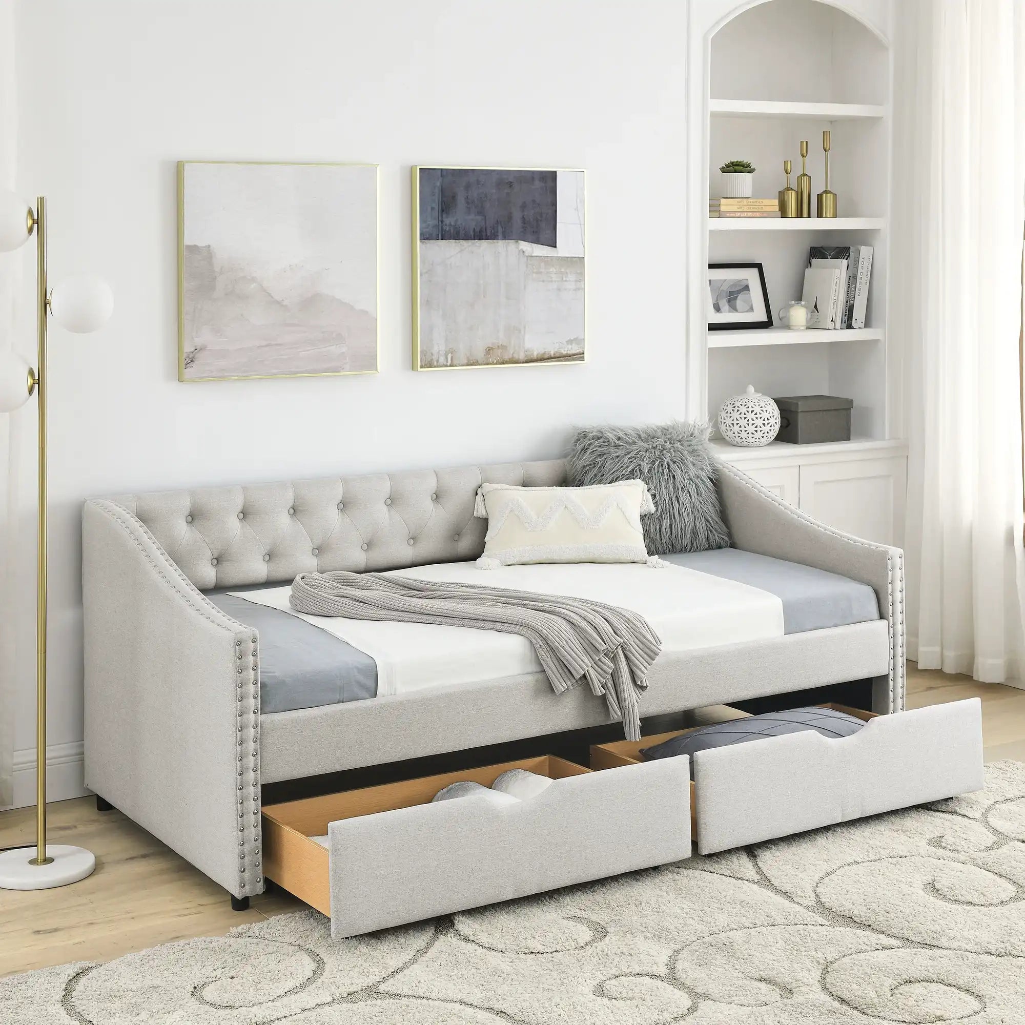 Twin Size Daybed with Drawers Upholstered Tufted Sofa Bed - Best Buy Furniture