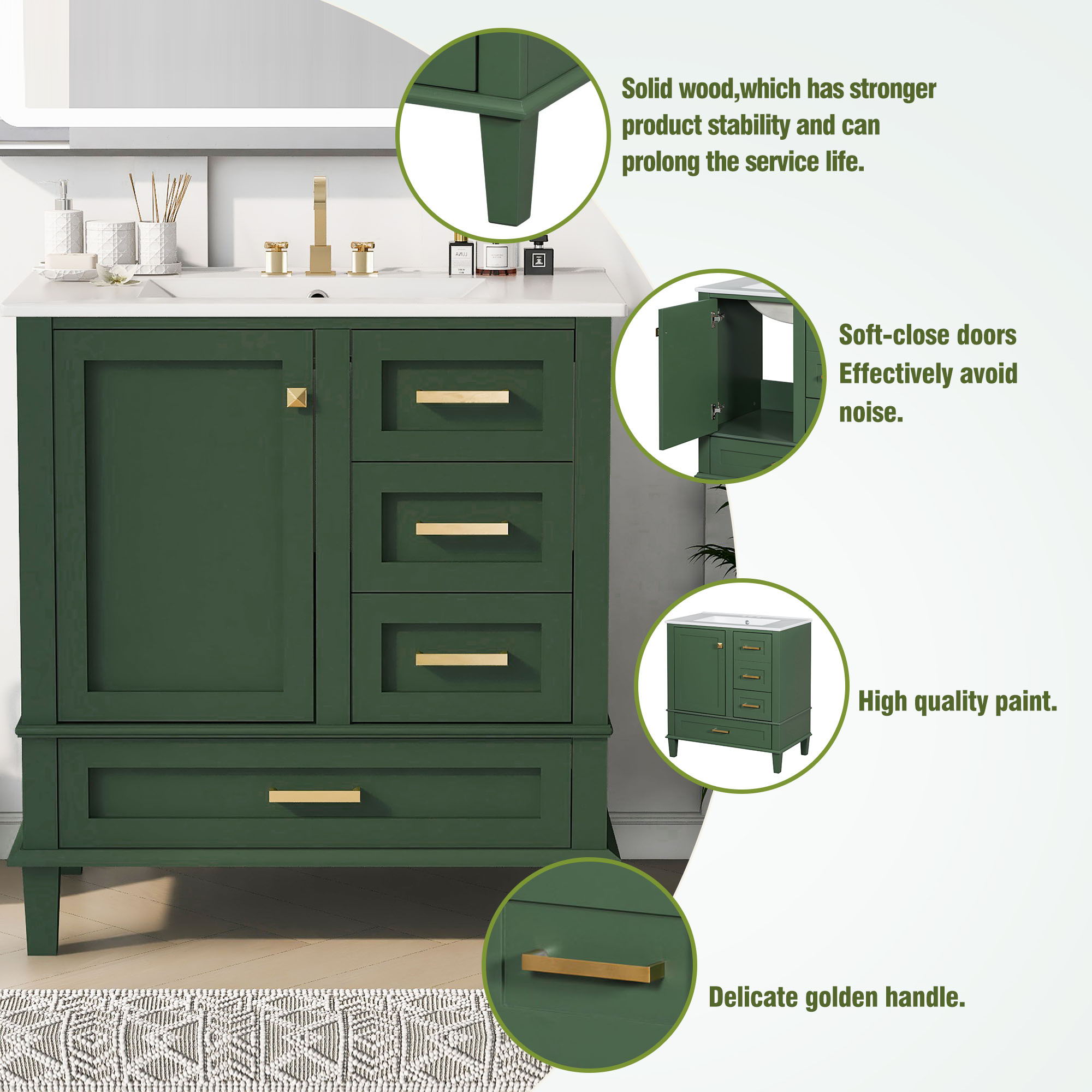 Bathroom Vanity, Modern Bathroom Cabinet With Sink Combo Set, Bathroom Storage Cabinet With A Soft Closing Door And 3 Drawers, Solid Wood Frame - Best Buy Furniture