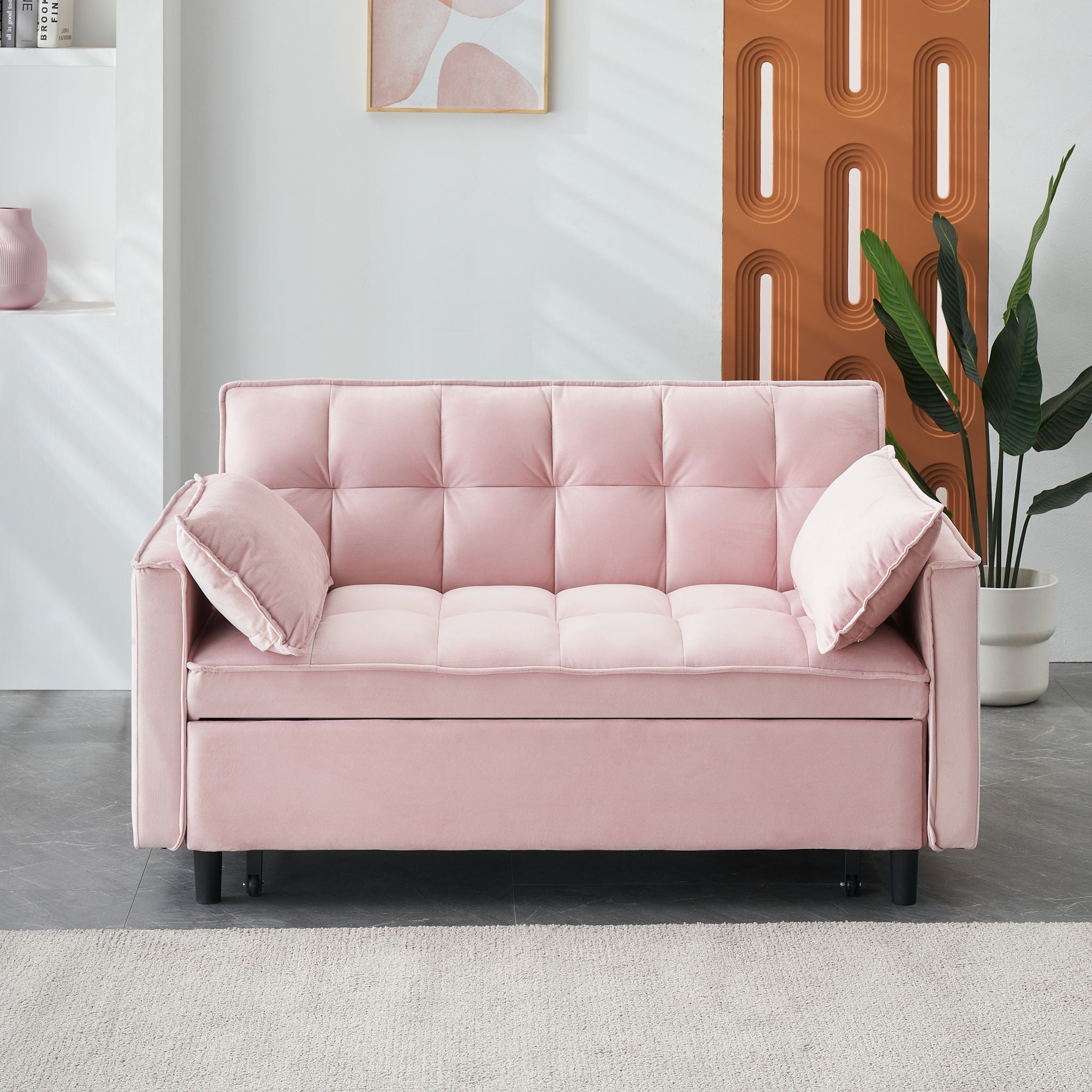 Modern Velvet Sofa, Sofa Pull-Out Bed, Small Love Seat Casual Sofa With Back, With Pillow, Pockets, Living Room Furniture, 3 In 1 Convertible Sleep Sofa Bed - Best Buy Furniture