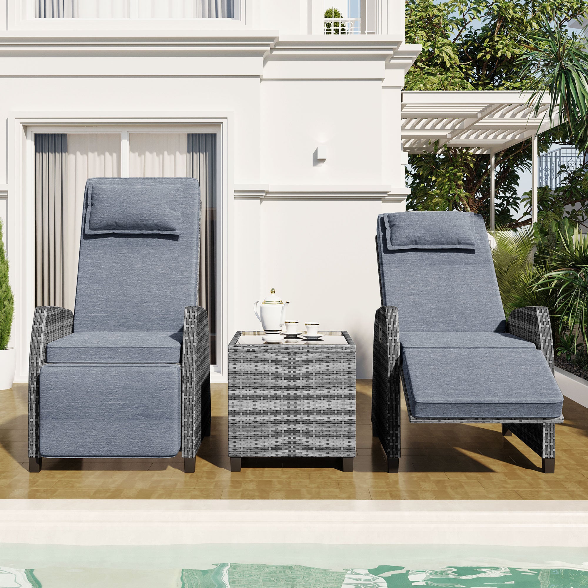 U_Style Outdoor Rattan Two-person Combination With Coffee Table, Adjustable, Suitable For Courtyard, Swimming Pool, Balcony - Best Buy Furniture