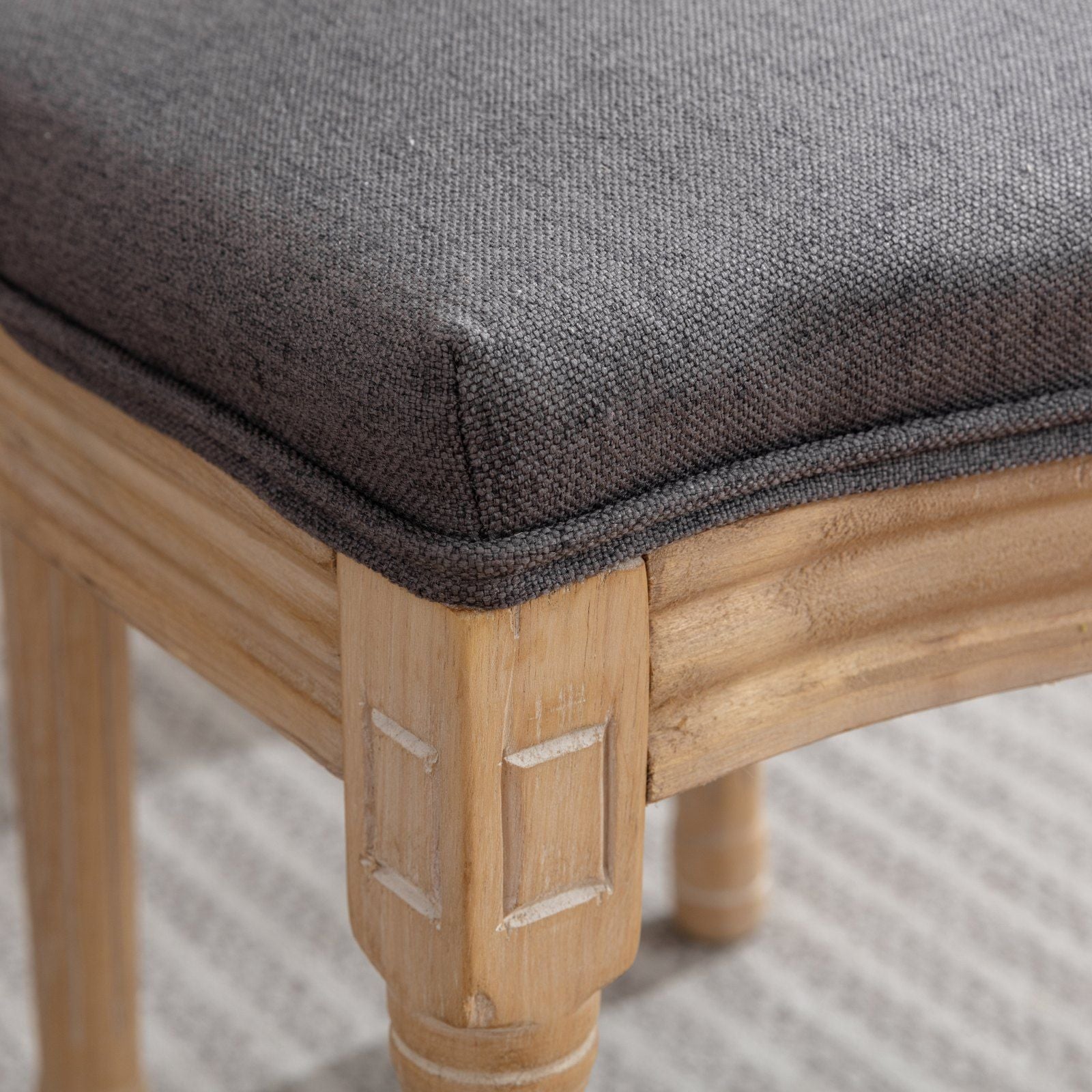 French Style Solid Wood Frame Antique Painting Linen Fabric Rattan Back Dining Chair (Set of 2) - Best Buy Furniture