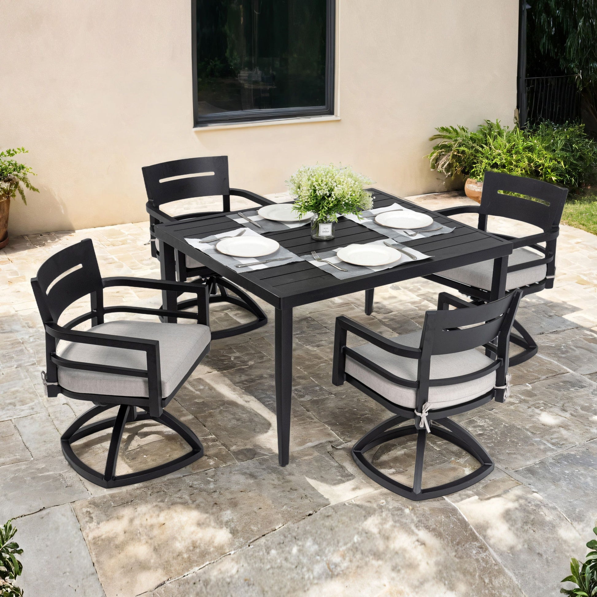 Outdoor Modern Dining Set, Chairs Sunbrella Cushioned And Dining Table With Umbrella Hole - Best Buy Furniture