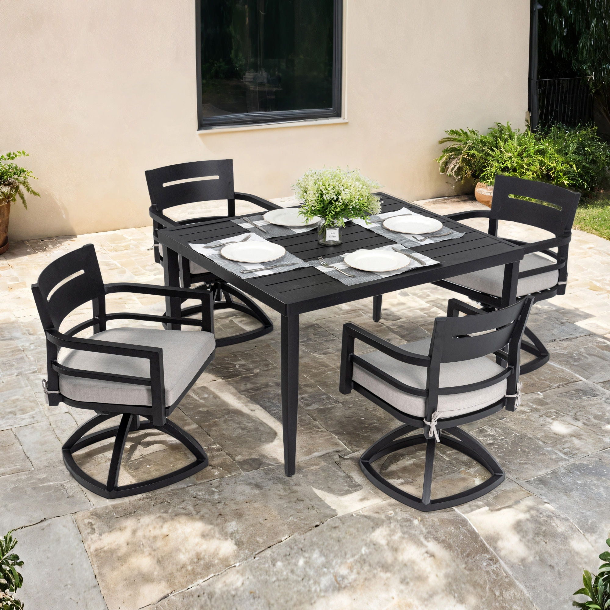 Outdoor Modern Dining Set, Chairs Sunbrella Cushioned And Dining Table With Umbrella Hole - Best Buy Furniture