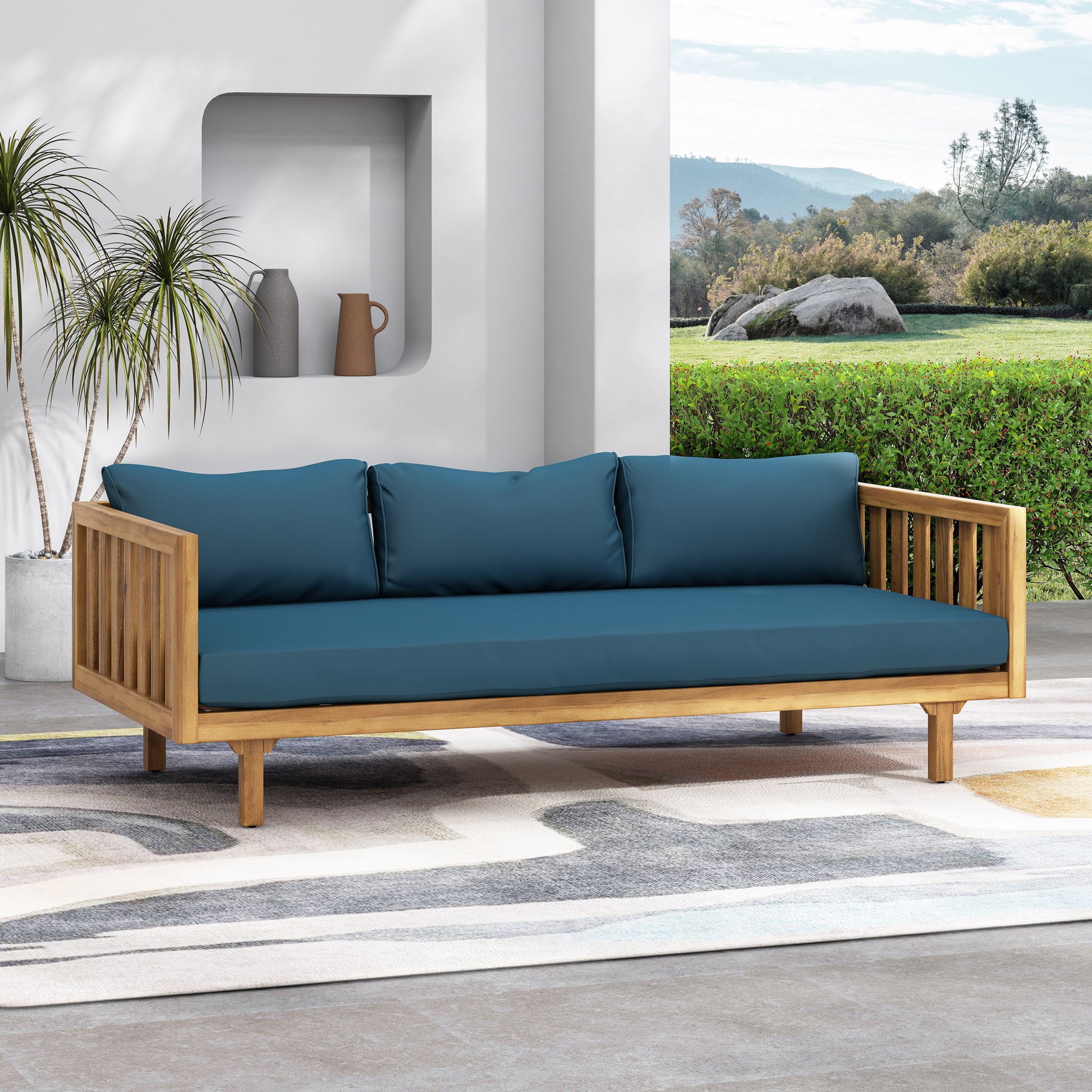 Claremont - 3 Seater Daybed Teak Acacia Wood Water Resistant Cushions - Best Buy Furniture