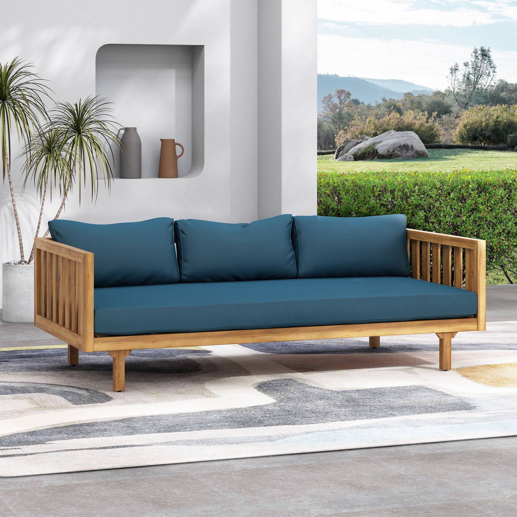 Claremont - 3 Seater Daybed Teak Acacia Wood Water Resistant Cushions - Best Buy Furniture